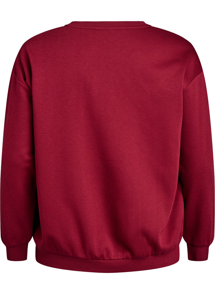 Sweatshirt mit Frottee-Schriftzug, Dunkles Bordeaux, Packshot