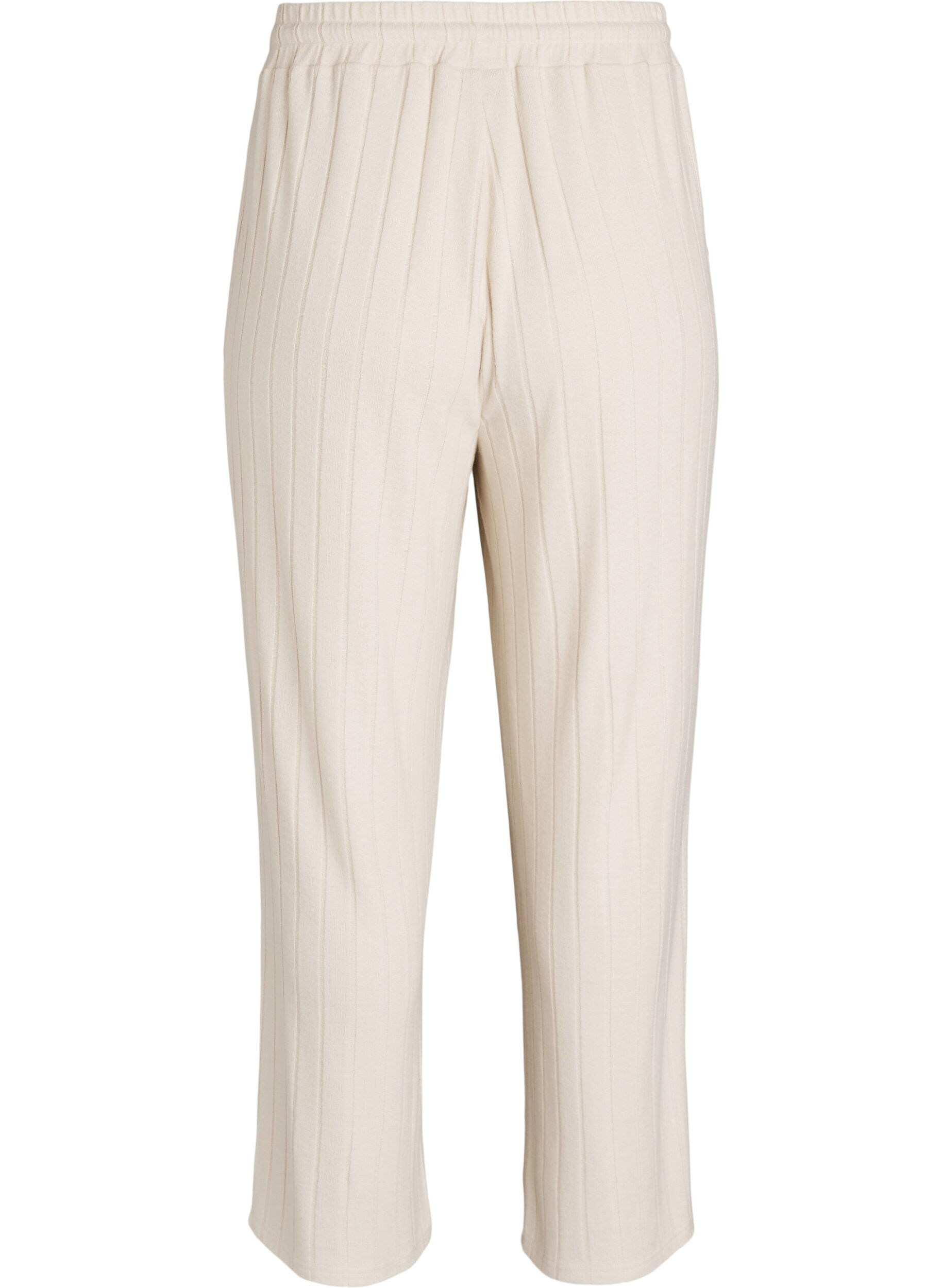 Zizzi Loungehose aus geripptem Jersey mit hoher Taille, Beige, Packshot image number 1