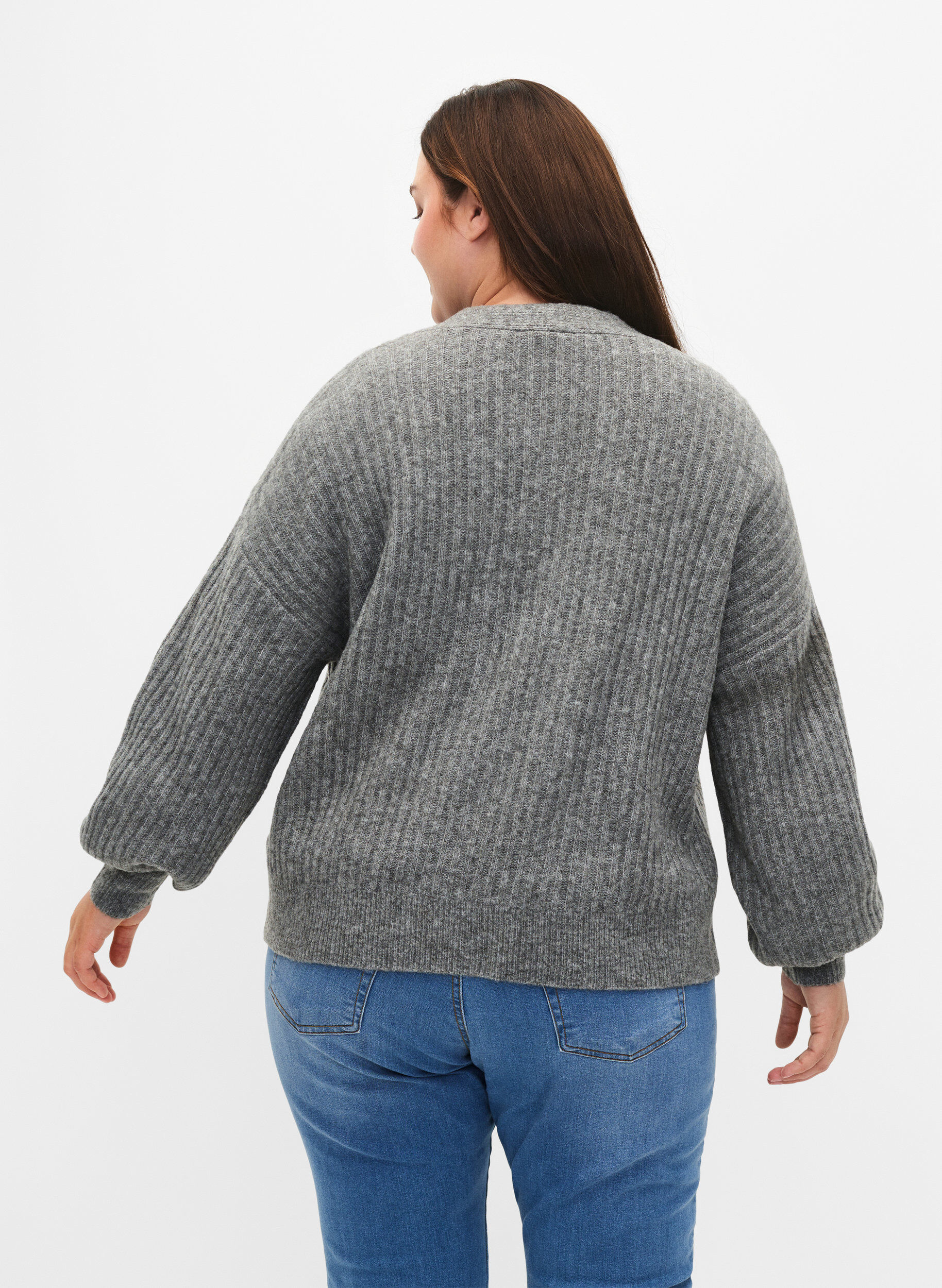 Zizzi Cardigan m&eacute;lang&eacute; en tricot c&ocirc;tel&eacute;, Light Grey Melange, Model image number 1