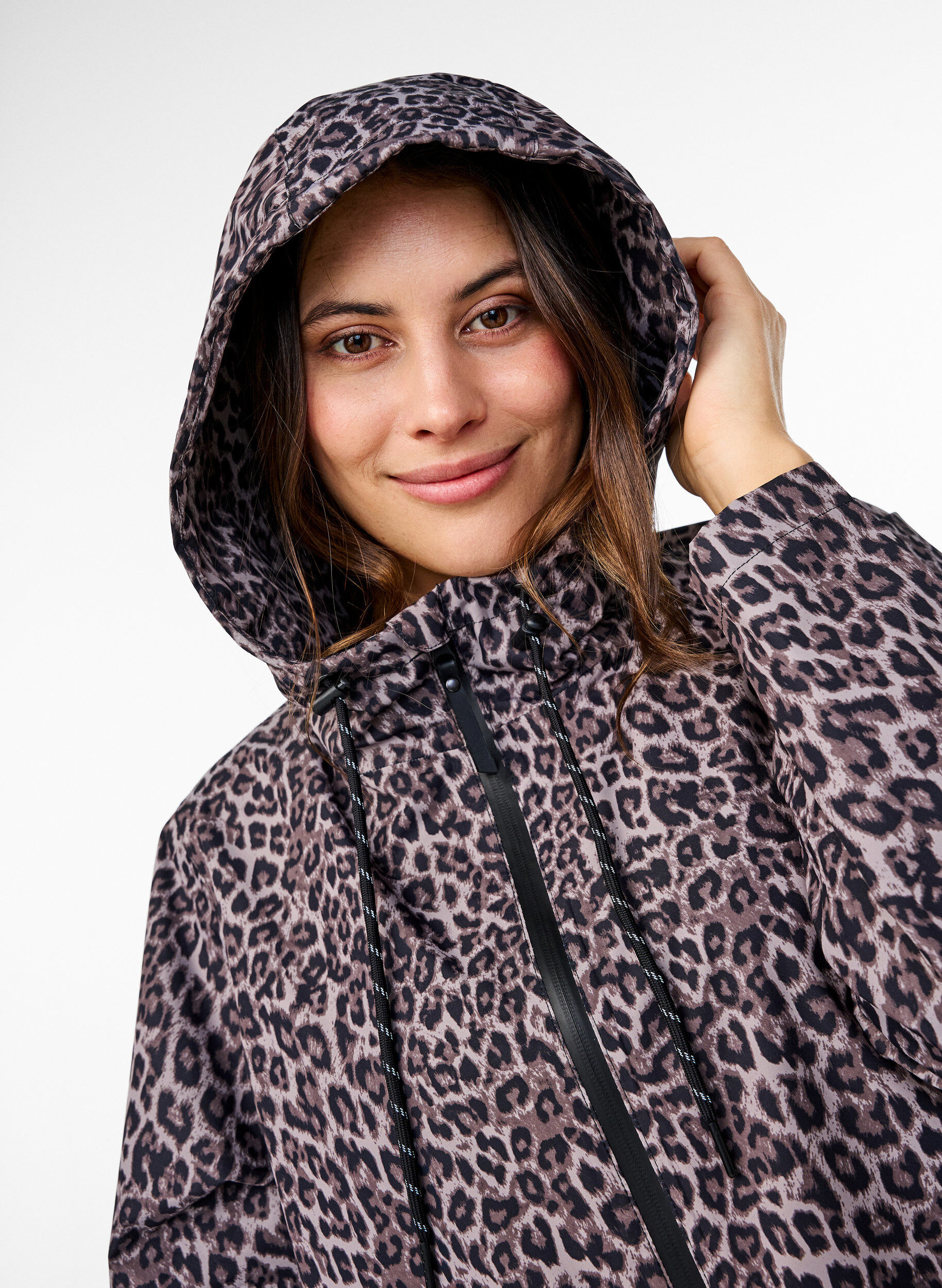 Zizzi Veste de pluie avec poches et capuche, Marron, Model image number 3