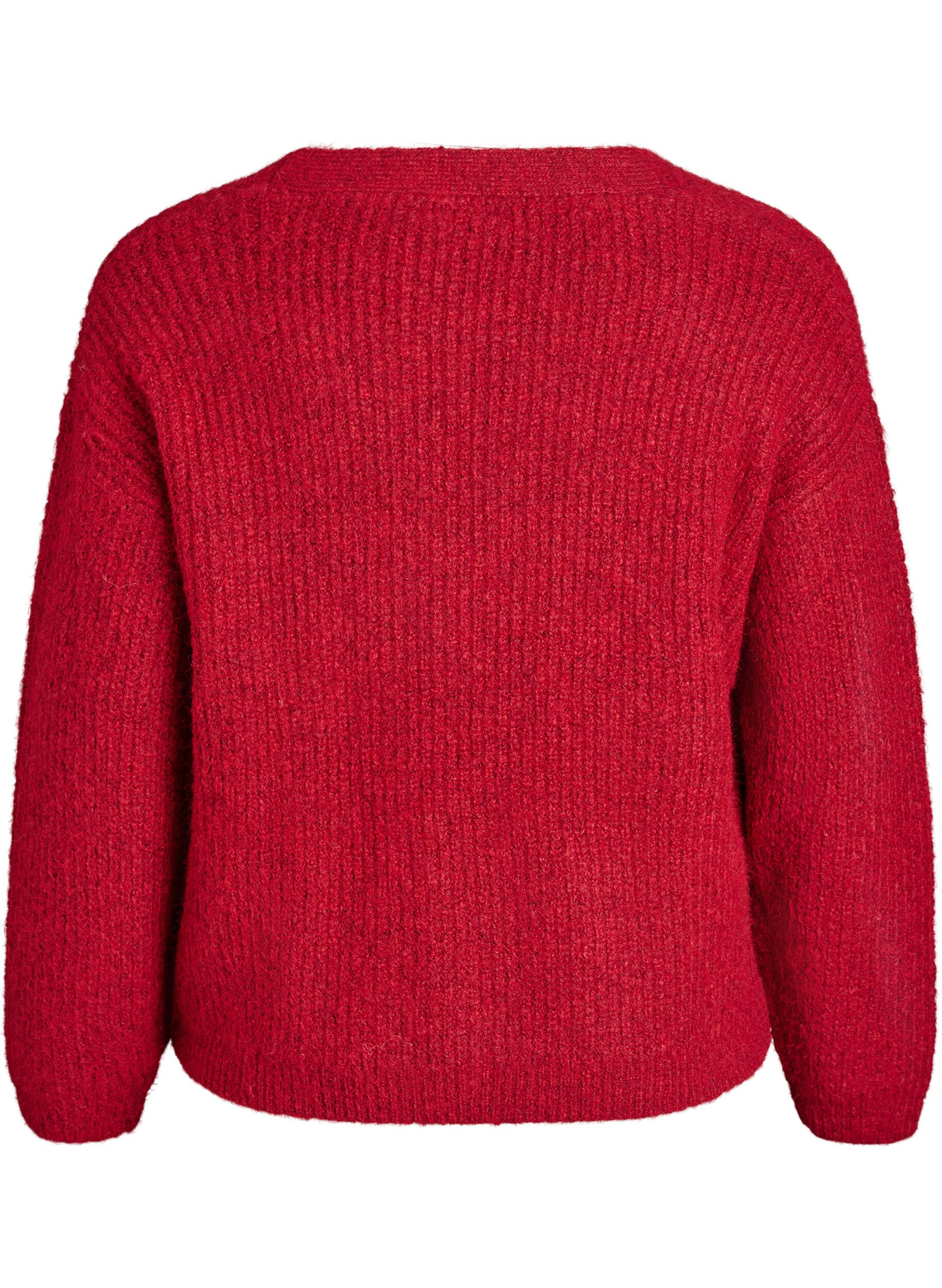 Zizzi Strickjacke mit V-Ausschnitt, Rot, Packshot image number 1