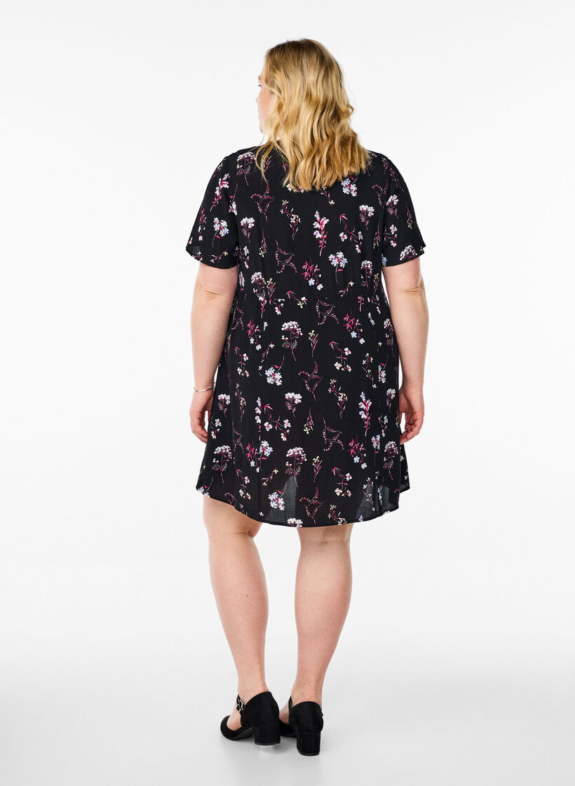 Robe courte avec imprim&eacute; floral, Noir, Model image number 2