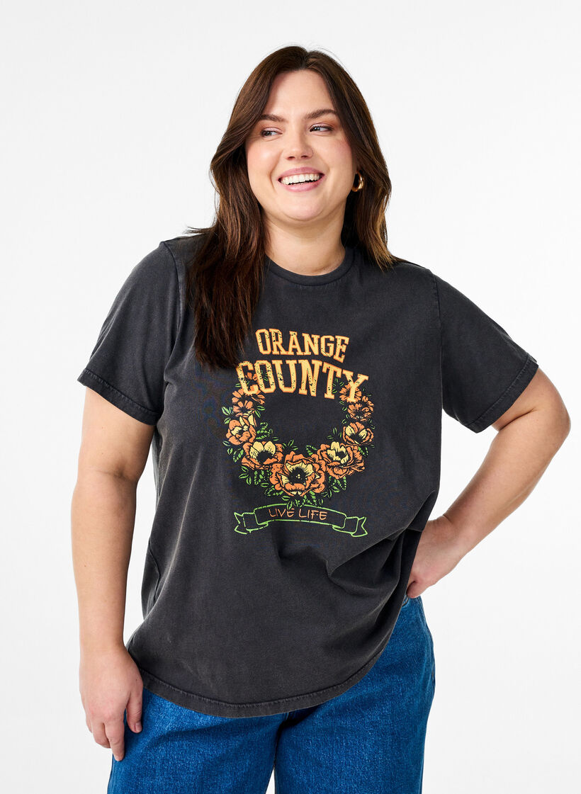 T-Shirt aus Bio-Baumwolle mit coolem Print, Grau, Model image number 0