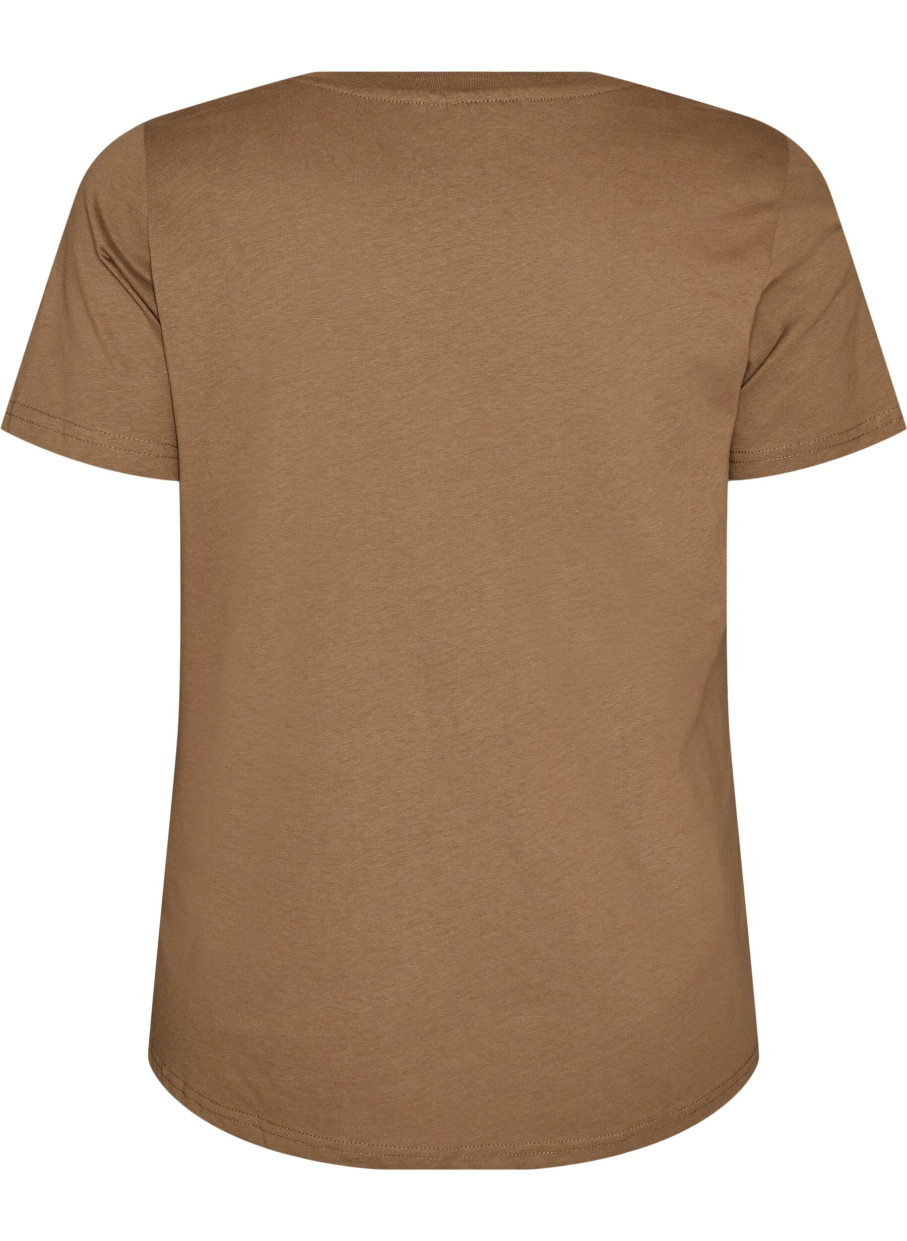 ZizziT-shirt en coton avec imprim&eacute; sur le devant et col en V, Marron, Packshot image number 1