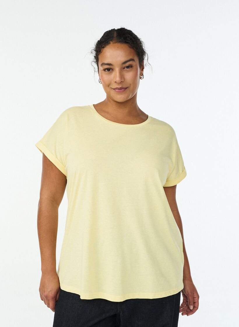 T-shirt &agrave; manches courtes en coton m&eacute;lang&eacute;, Jaune clair, Model image number 0