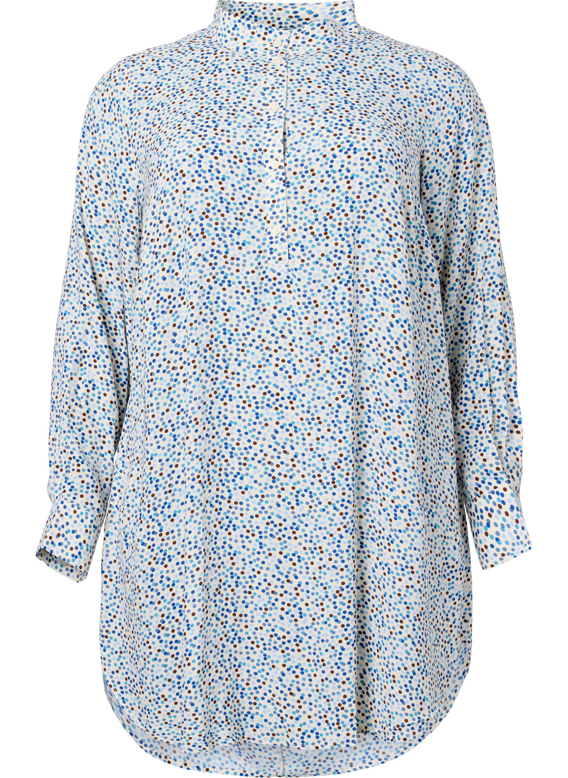 Zizzi Robe en viscose &agrave; pois avec boutons, Blue Dot AOP, Packshot image number 0