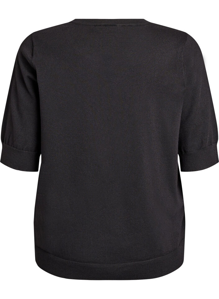 Fein gestrickte Bluse mit kurzen &Auml;rmeln, Schwarz, Packshot image number 1