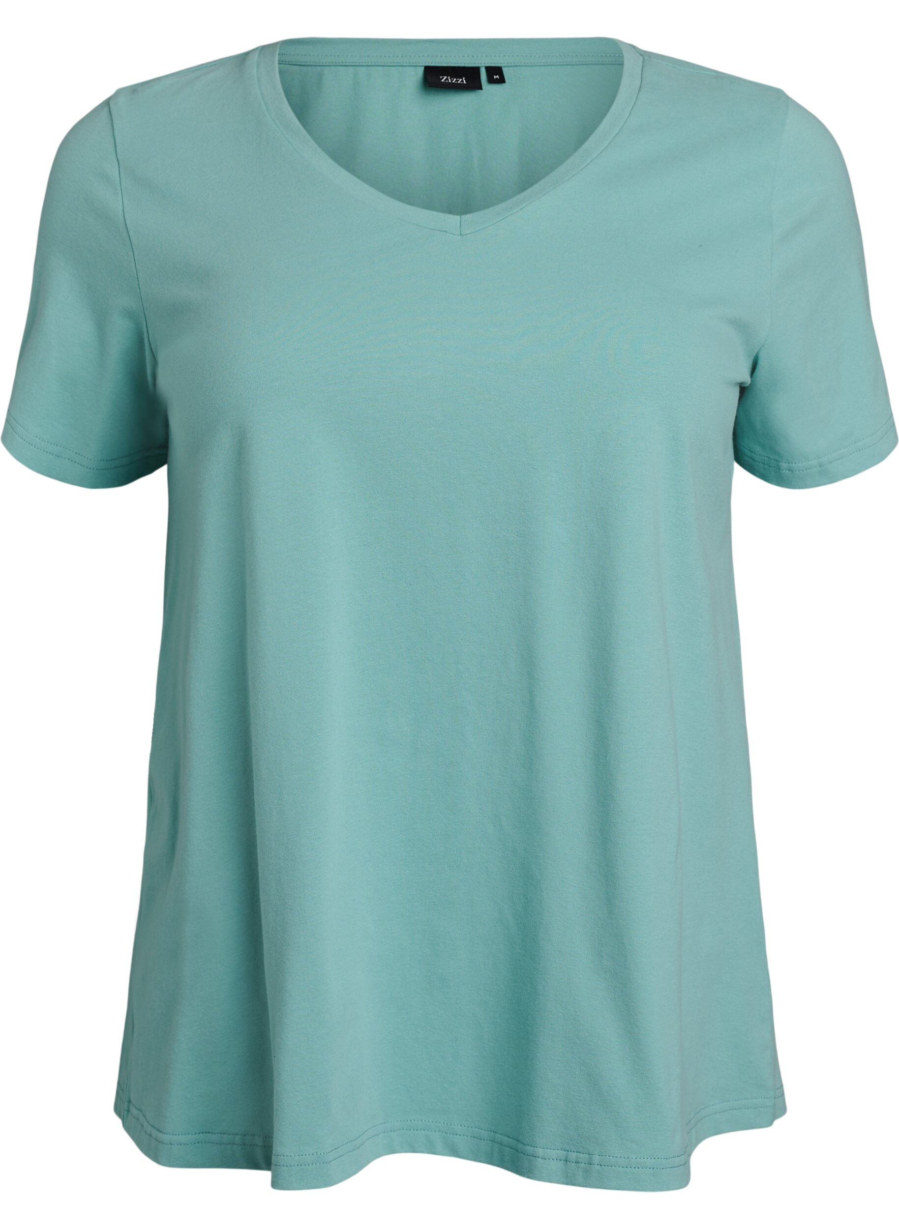 Zizzi T-shirt basic uni en coton, Vert, Packshot image number 0