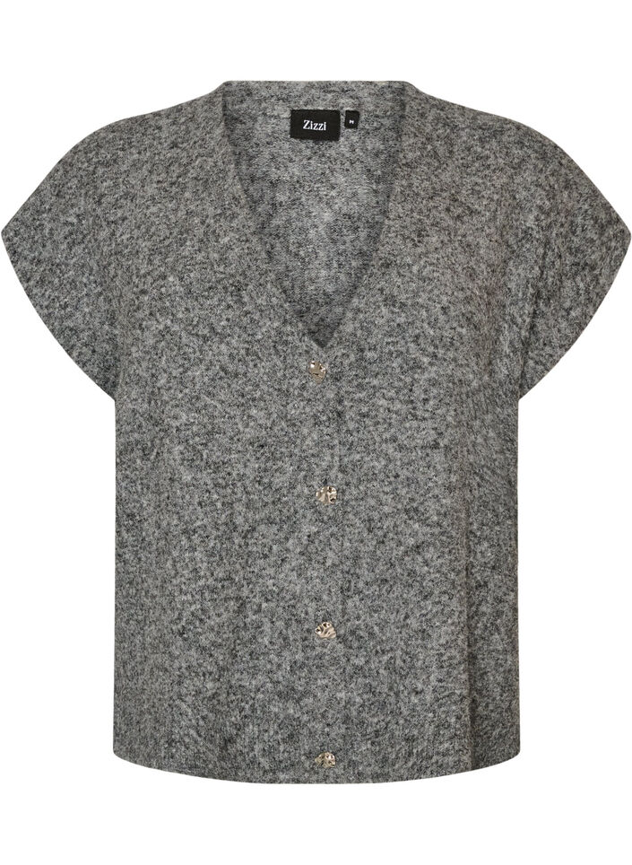 Gilet en maille &agrave; col V avec boutons d&eacute;coratifs, Gris, Packshot image number 0