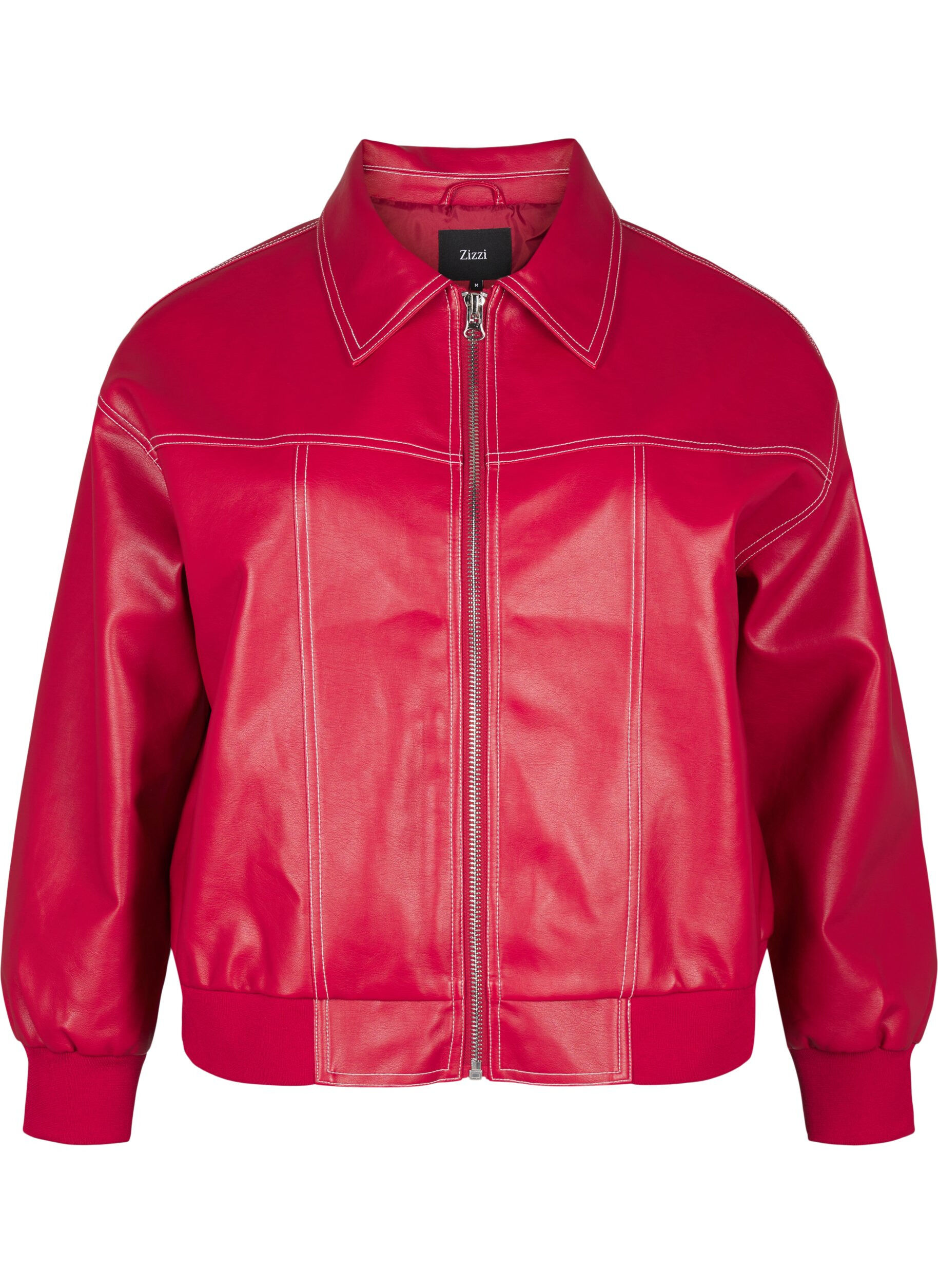 Zizzi Blouson bomber en similicuir, Rhythmic Red, Packshot image number 0