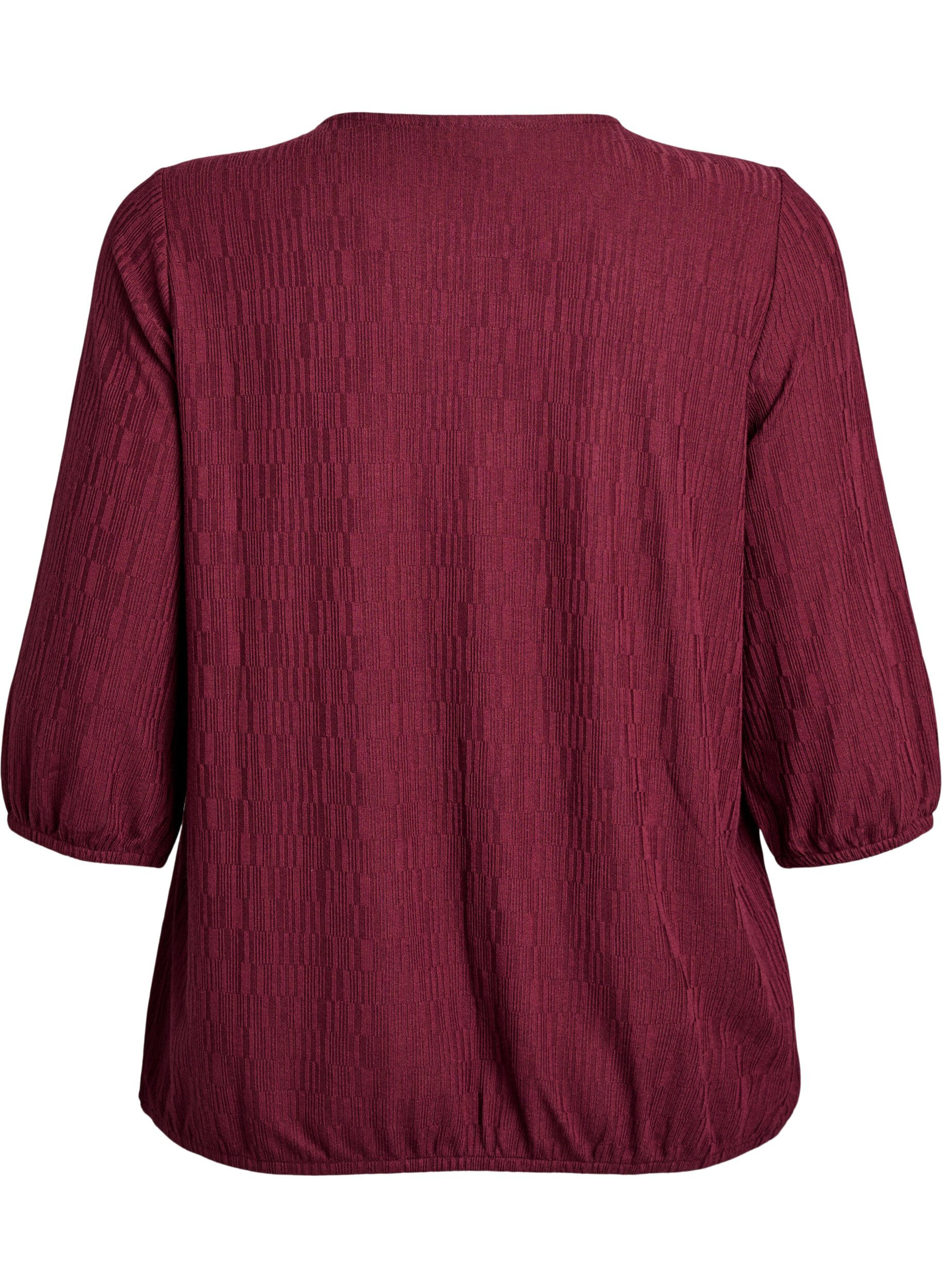 Zizzi Bluse mit Struktur und 3/4-&Auml;rmeln, Rot, Packshot image number 1