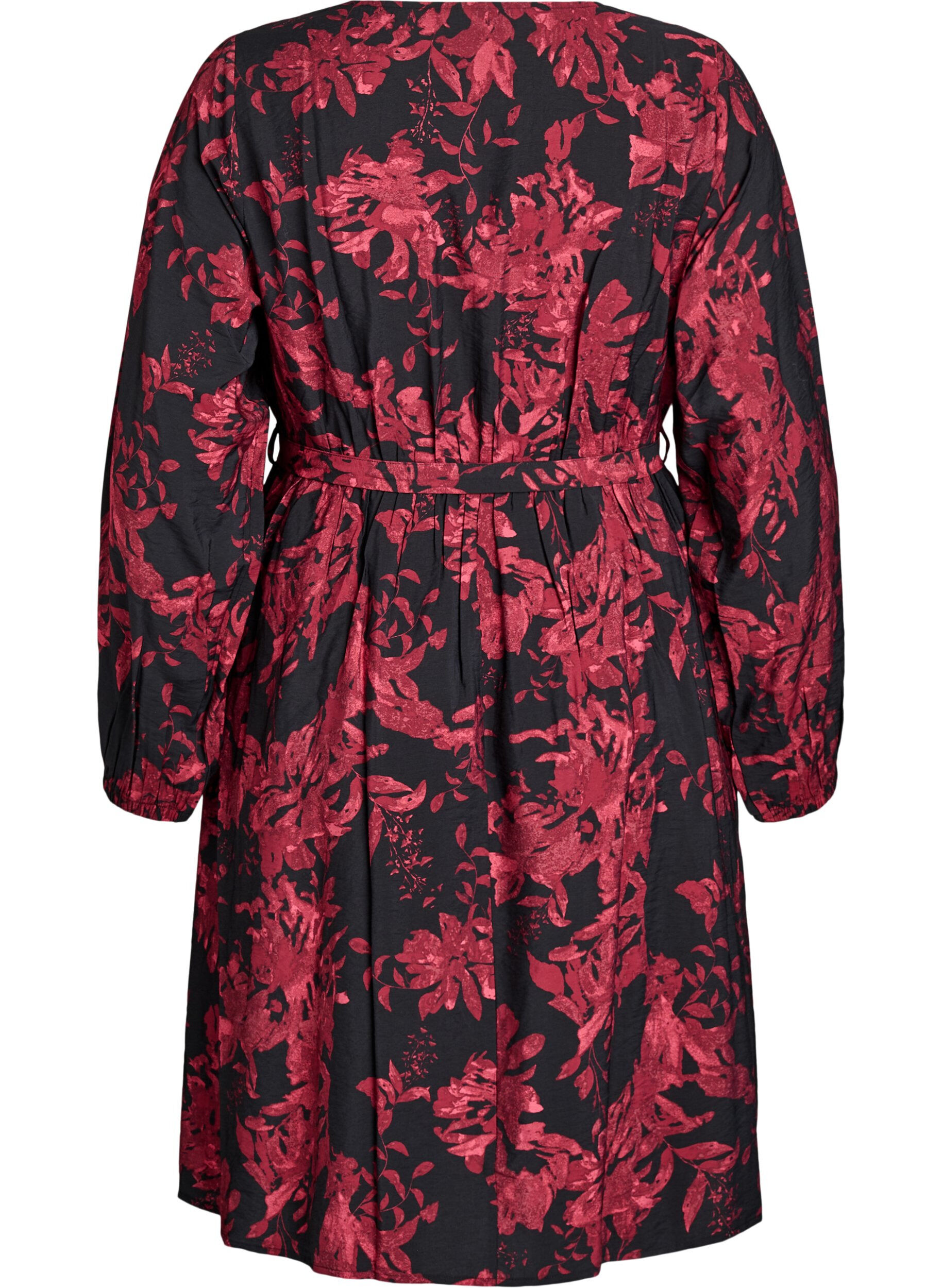 Zizzi Robe mi-longue avec ceinture &agrave; nouer et effet portefeuille, Noir, Packshot image number 1