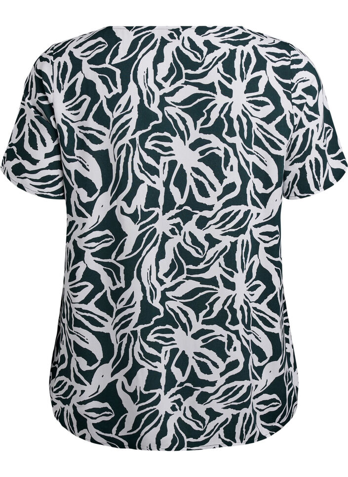 Kurzarmbluse aus Viskose mit Aufdruck, Gr&uuml;n, Packshot image number 1