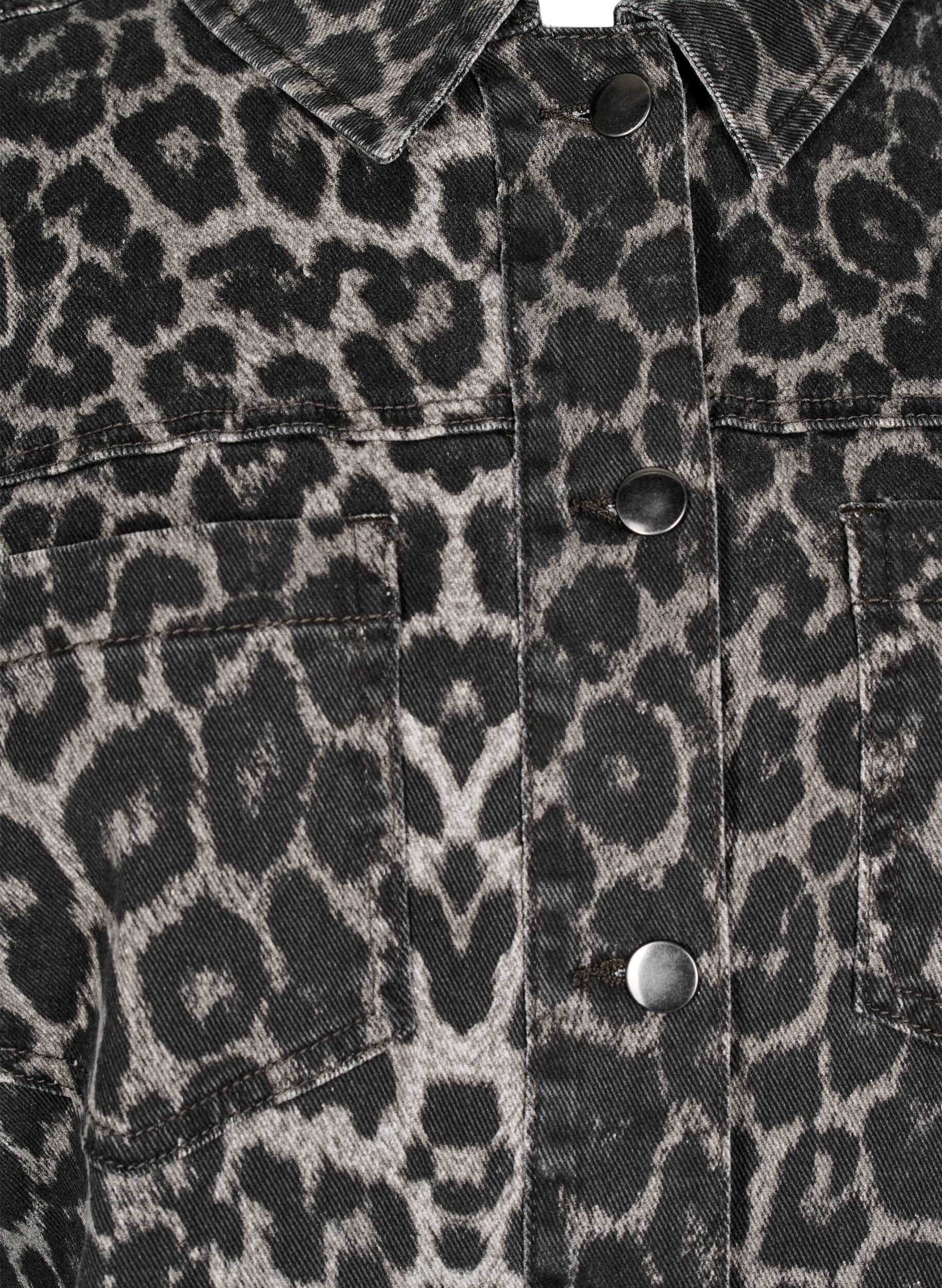 Zizzi Jeanshemd mit Leopardenmuster und Kn&ouml;pfen, Grau, Packshot image number 2