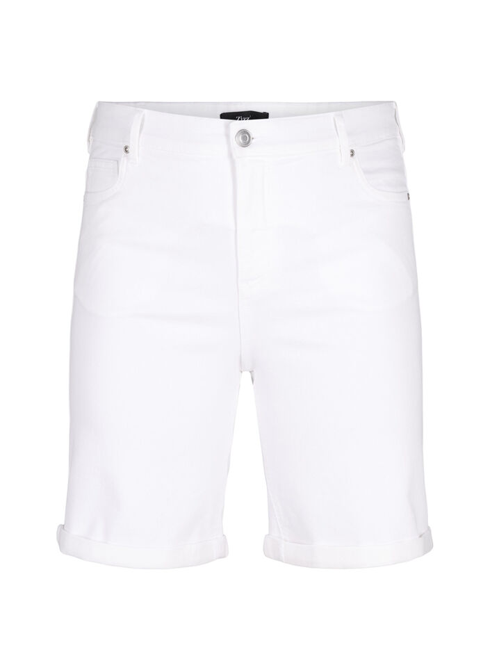 Eng anliegende Denim-Shorts mit hoher Taille, Bright White, Packshot image number 0