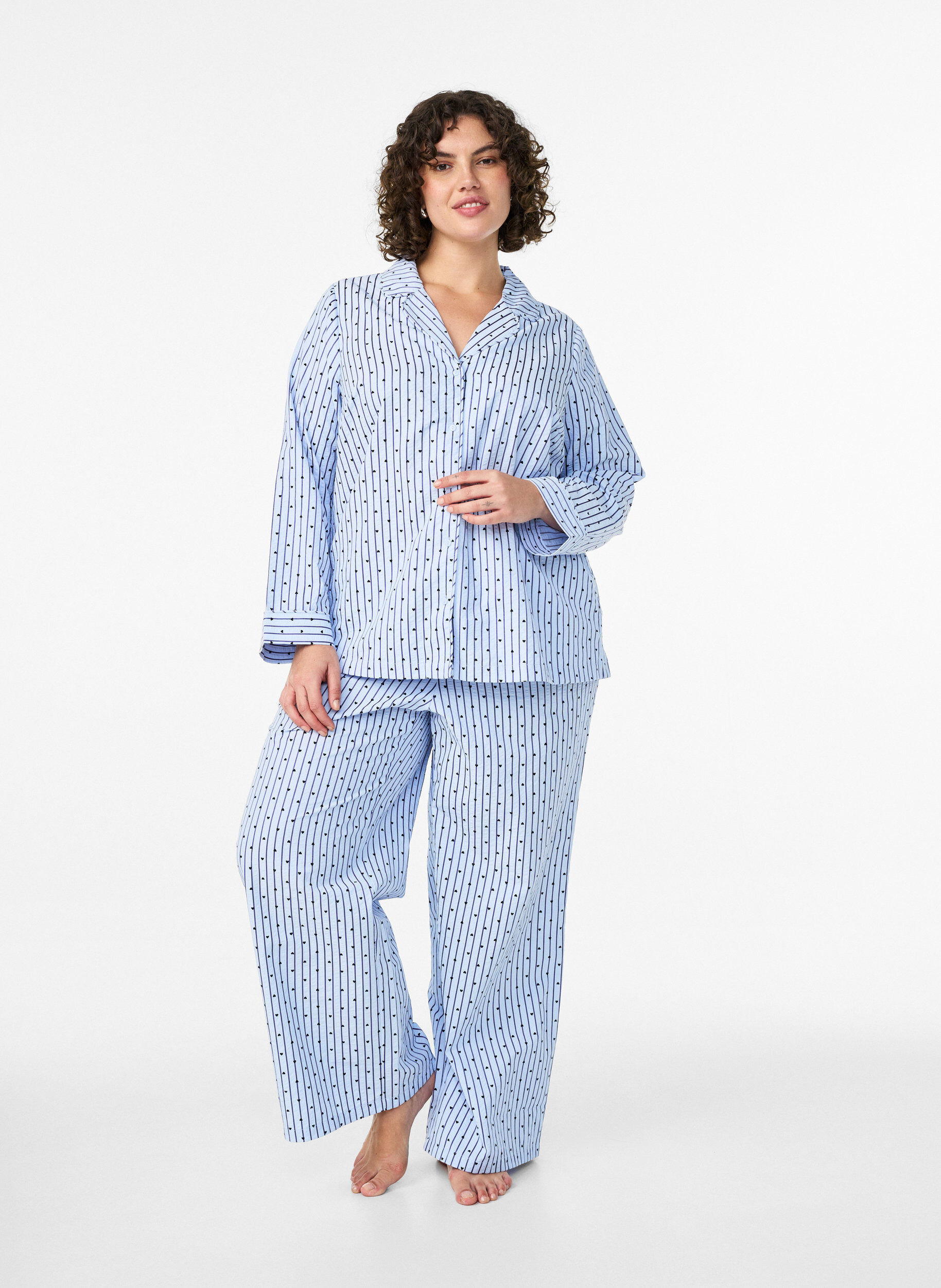 Pantalon de pyjama en seersucker ample &agrave; taille haute, Bleu Clair, Model
