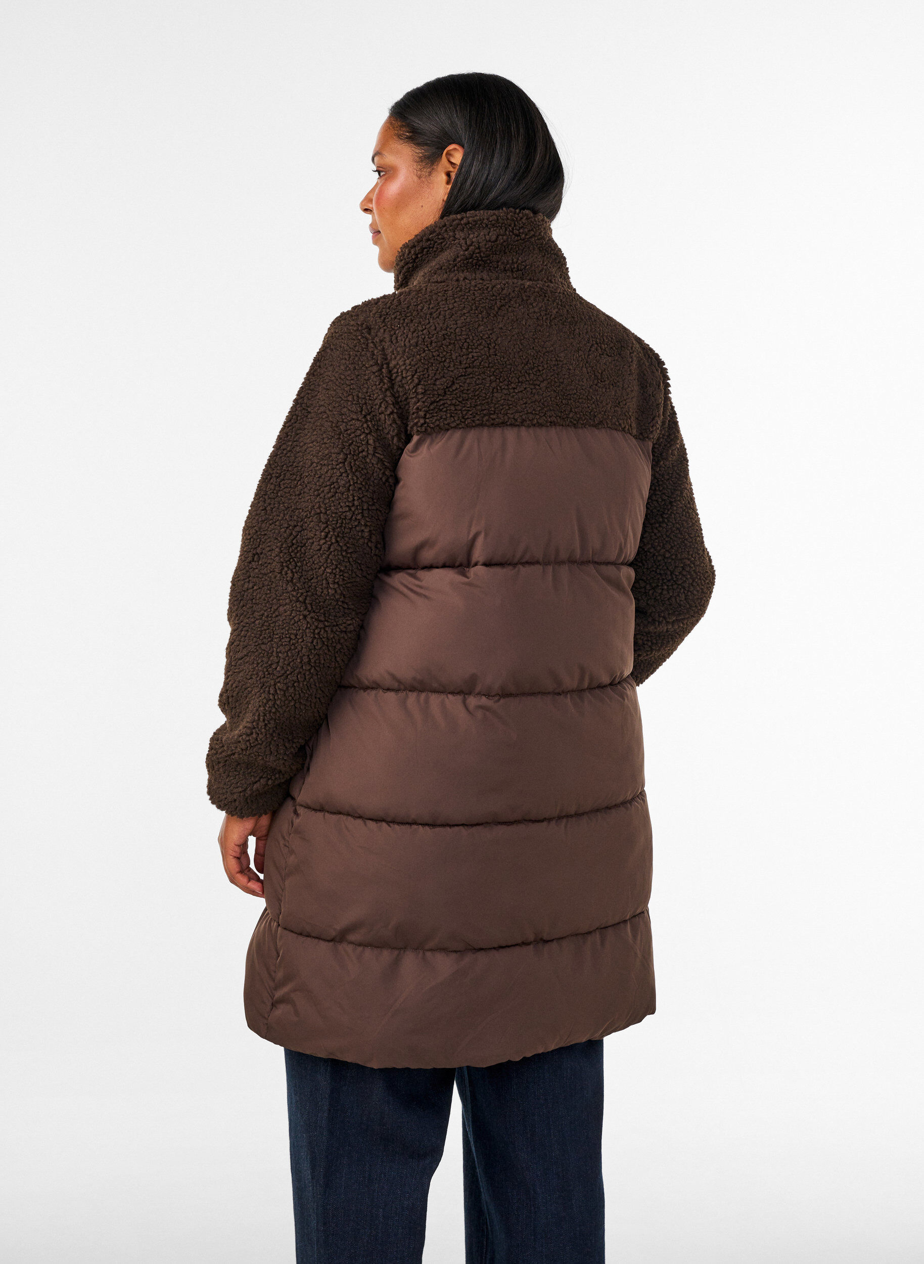 ZizziDoudoune mi-longue avec polaire teddy, Marron, Model image number 2