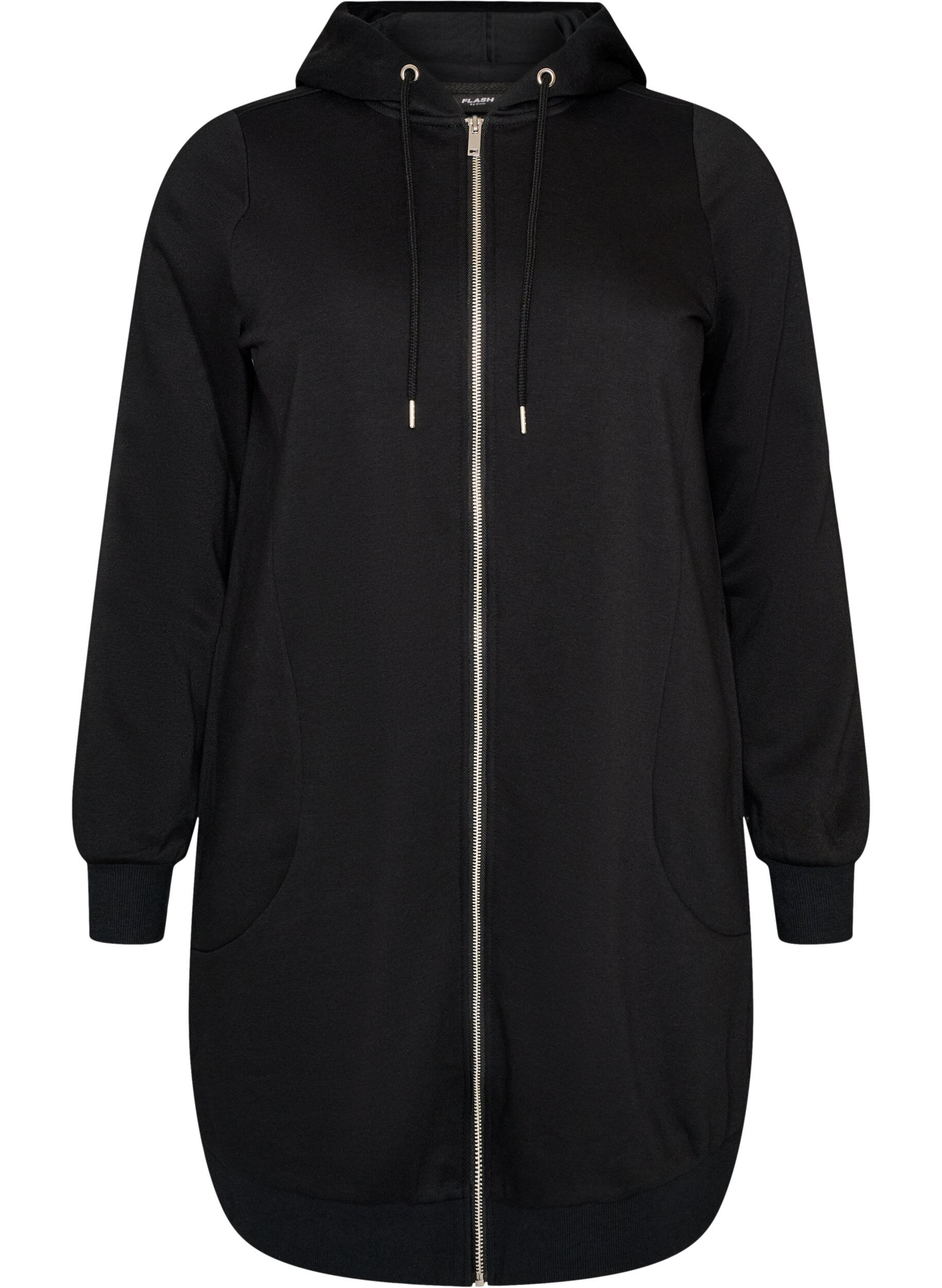 ZizziSweat &agrave; capuche long avec zip et poches, Noir, Packshot image number 0