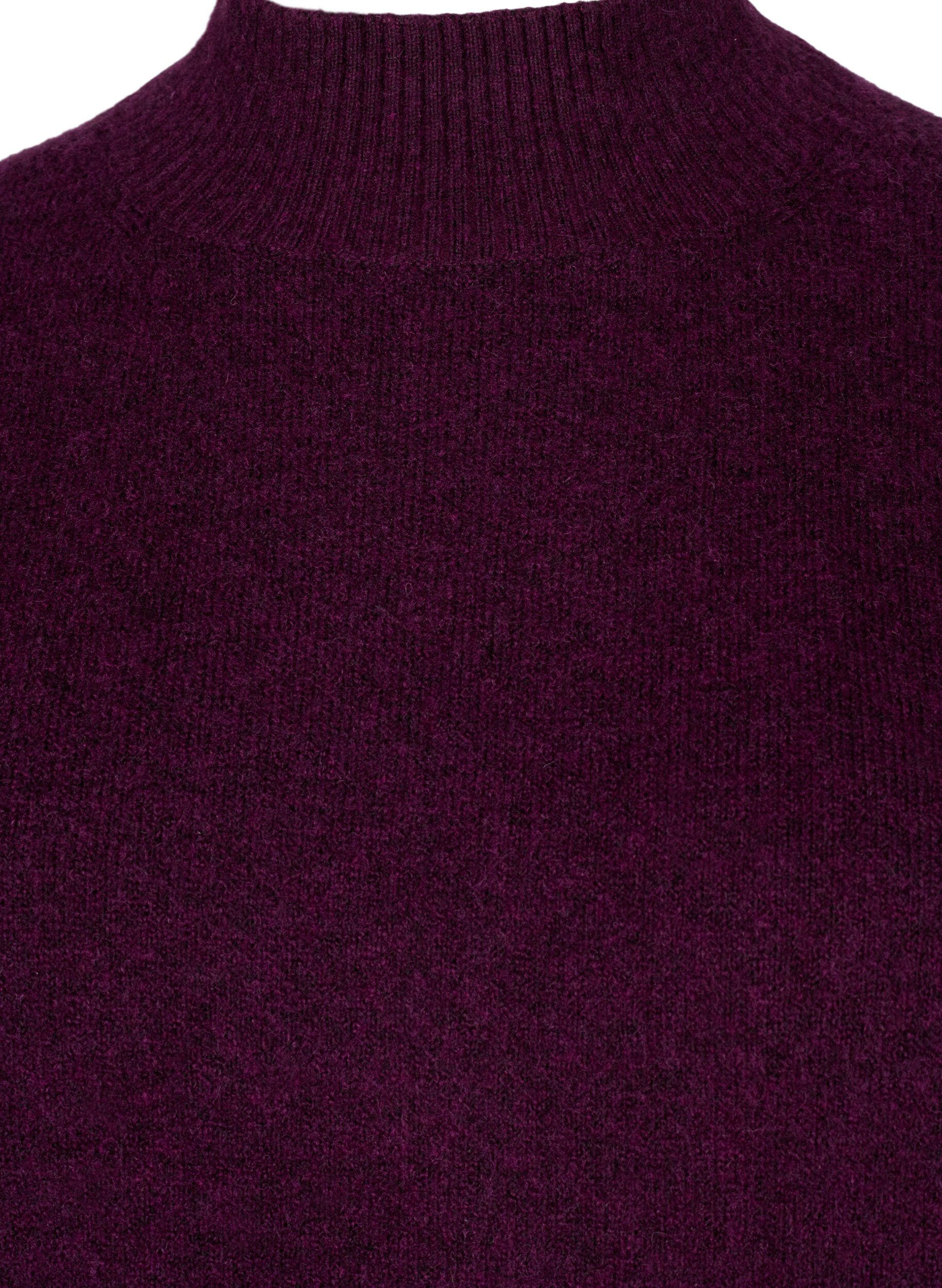 Zizzi Gestrickte Wollbluse mit hohem Kragen, Potent Purple Mel., Packshot image number 2