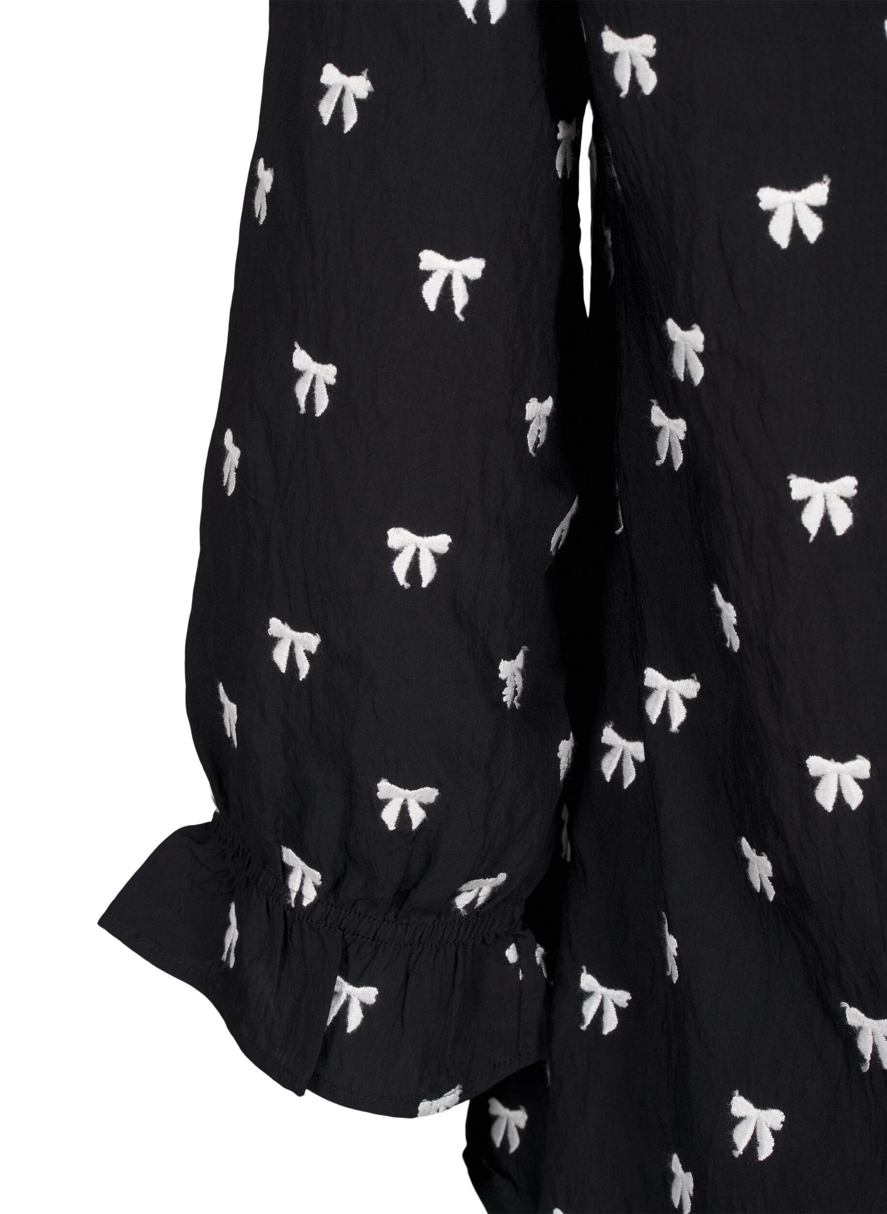 Zizzi Bluse mit Schleifen und 3/4-&Auml;rmeln, Black White Bow, Packshot image number 3