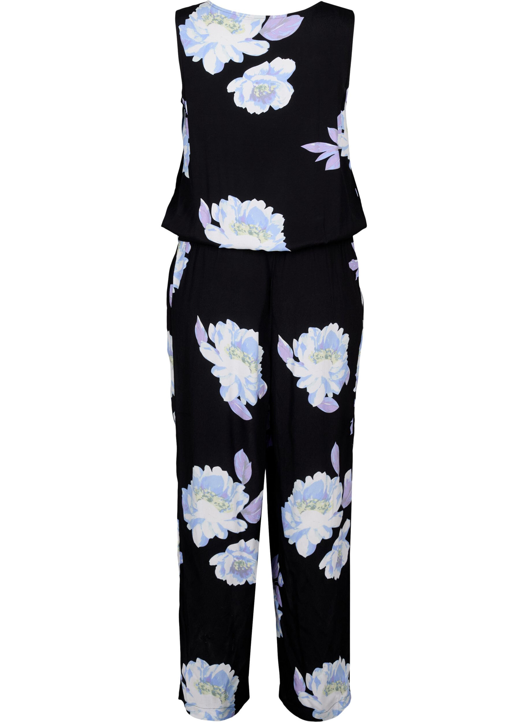 Zizzi &Auml;rmelloser Jumpsuit aus Viskose, Black Big Flower AOP, Packshot image number 1