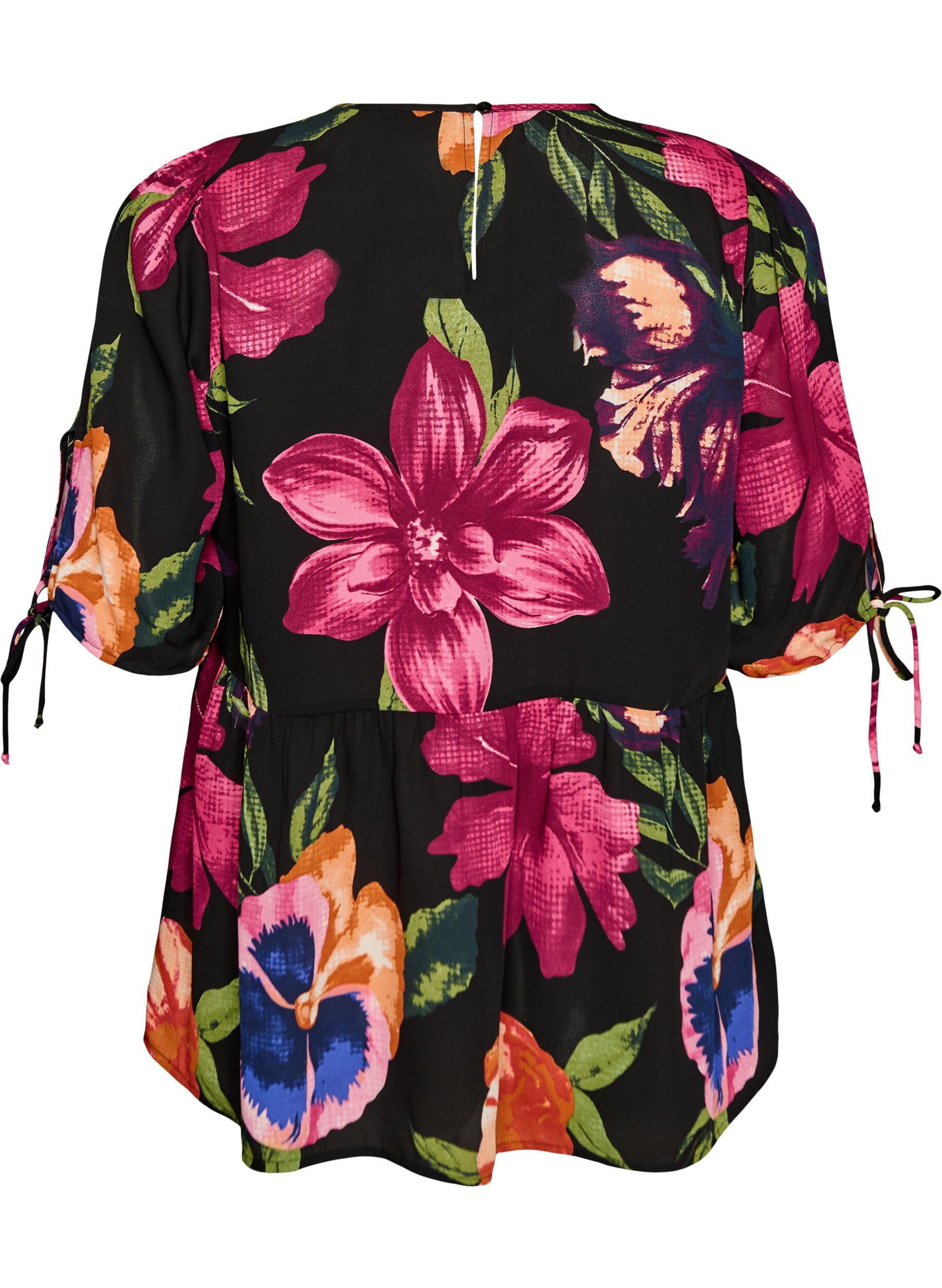 Zizzi Bluse mit gebl&uuml;mtem Print und Peplum, Schwarz, Packshot image number 1