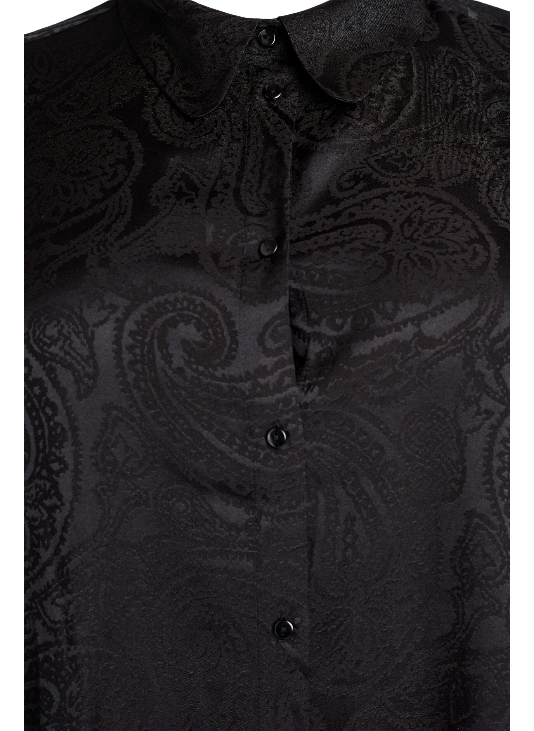 ZizziChemise &agrave; motif cachemire ton sur ton, Noir, Packshot image number 2