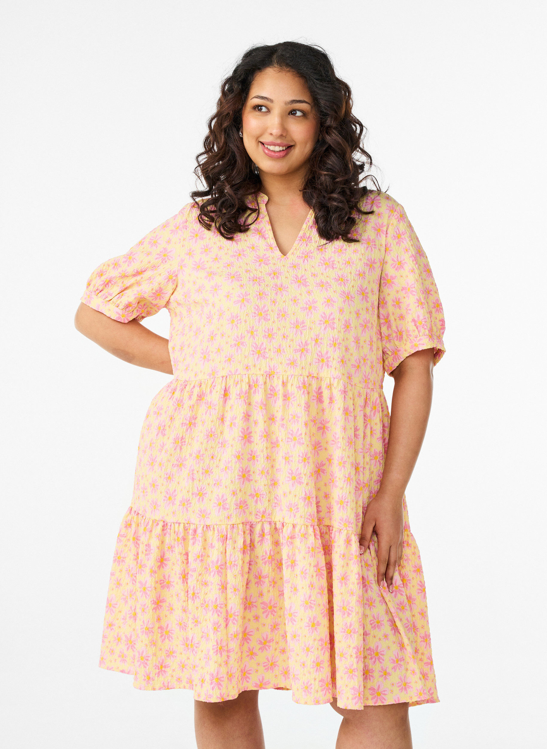 ZizziKurzes A-Linien-Kleid, Gelb, Model image number 0