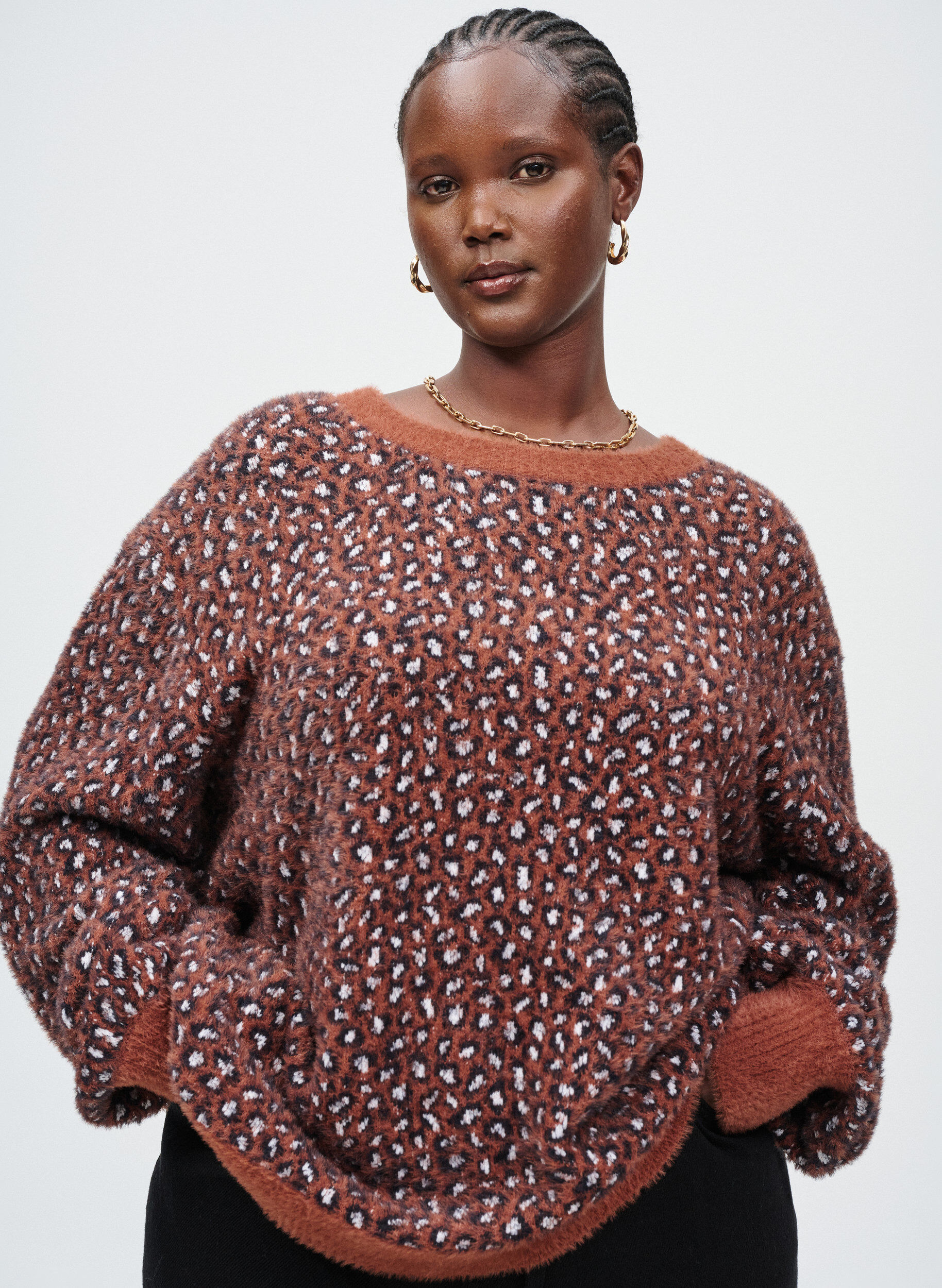 Zizzi Strickpullover mit Animalprint und flauschigem Finish, Rot, Image image number 0