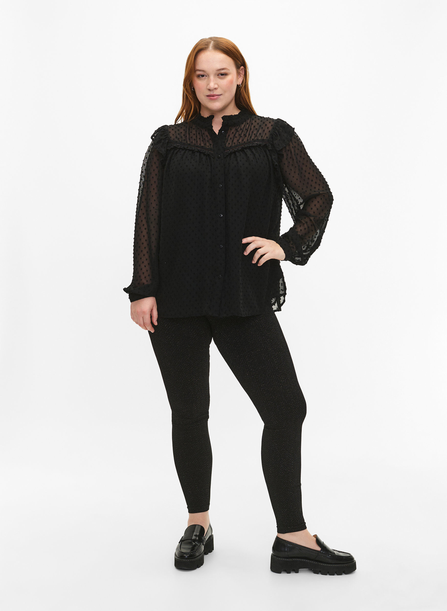 Zizzi Leggings &agrave; paillettes sans couture, Black Gold Lurex, Model image number 3