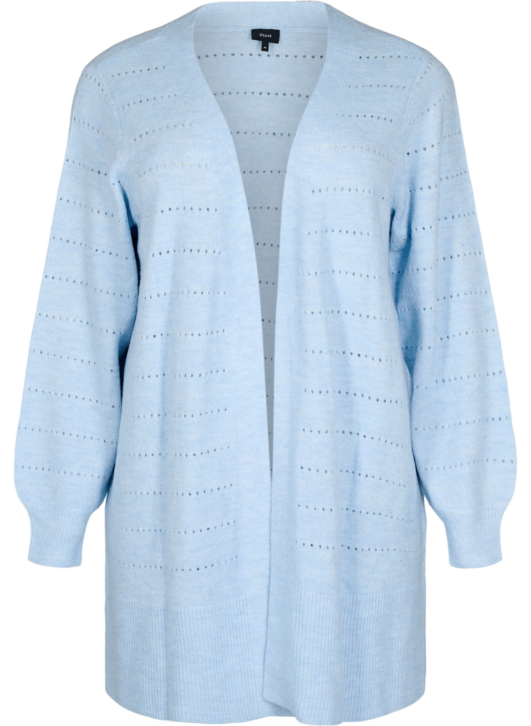 Zizzi Cardigan long en tricot avec un motif en dentelle, Cashmere Blue Mel., Packshot image number 0
