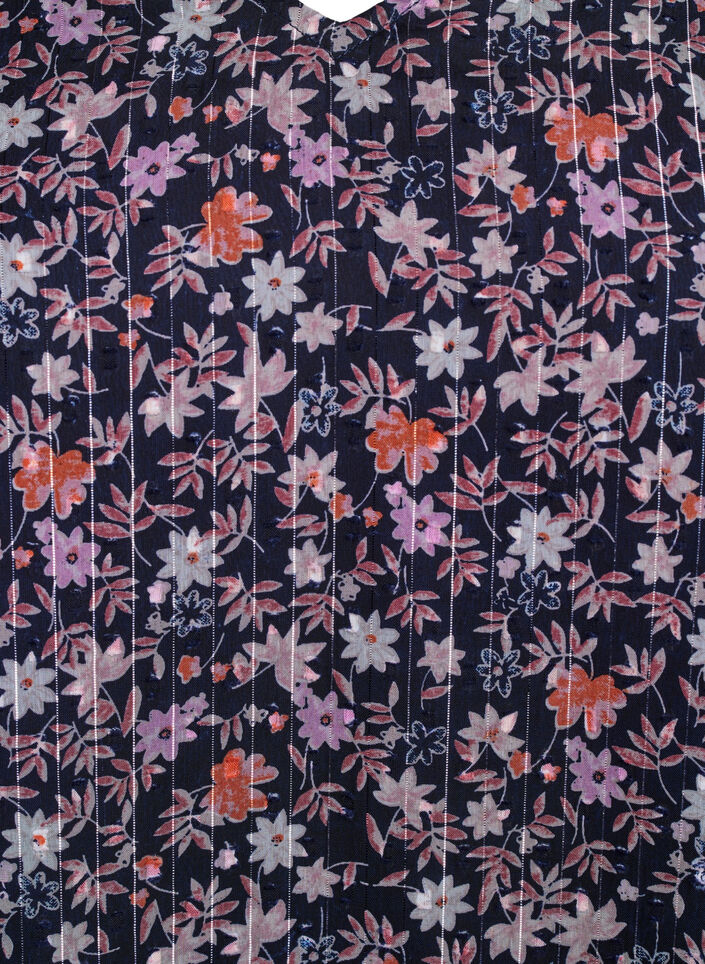 Chemisier &agrave; imprim&eacute; floral et fil paillet&eacute;, Bleu, Packshot image number 2
