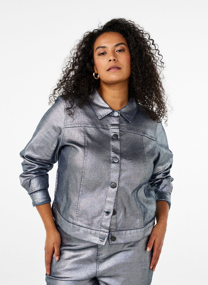  Veste en jean courte argentée, Gun Silver, Model image number 0