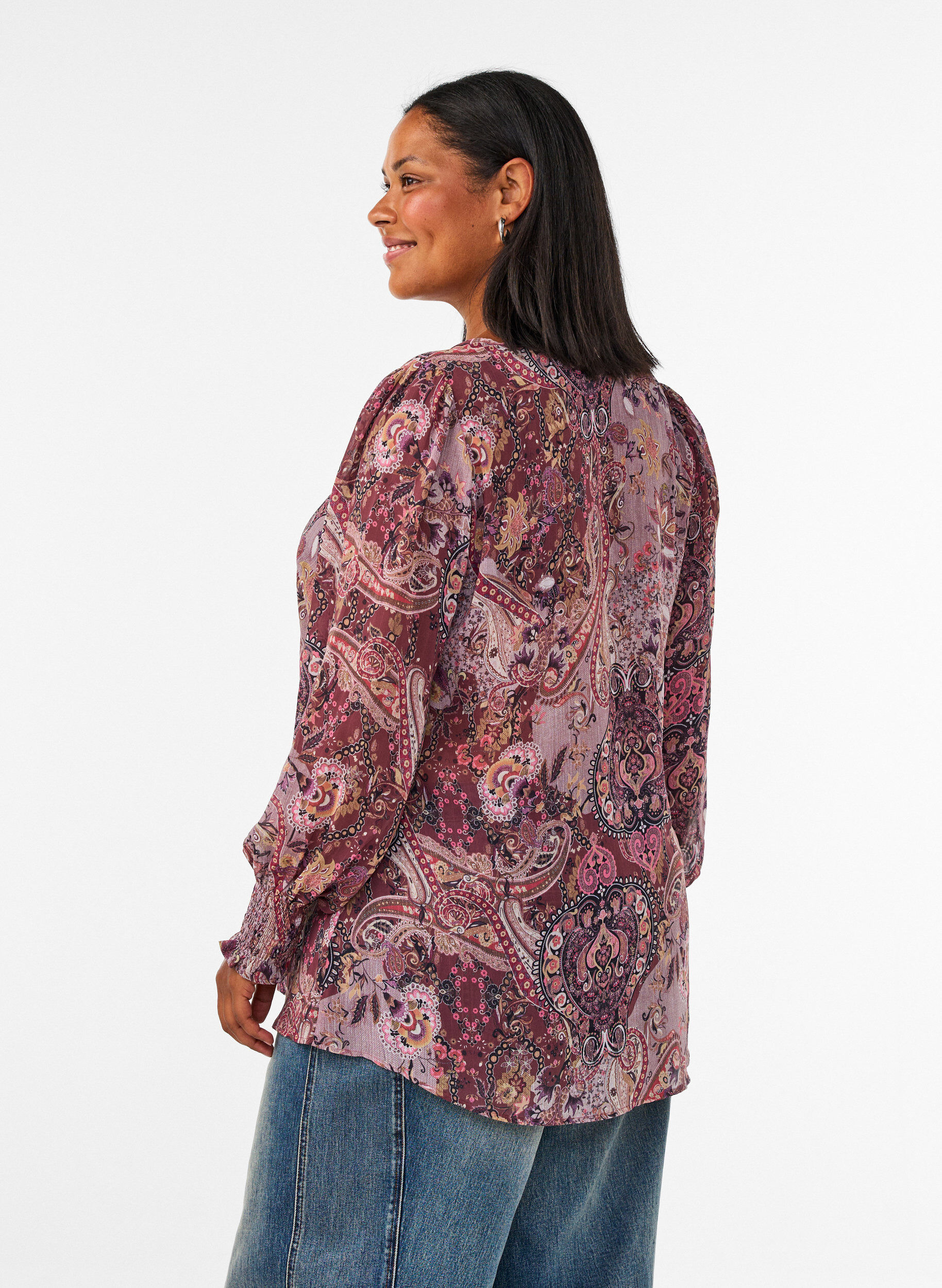 ZizziTunika mit Paisleymuster und gesmokten &Auml;rmelb&uuml;ndchen, Rot, Model image number 2