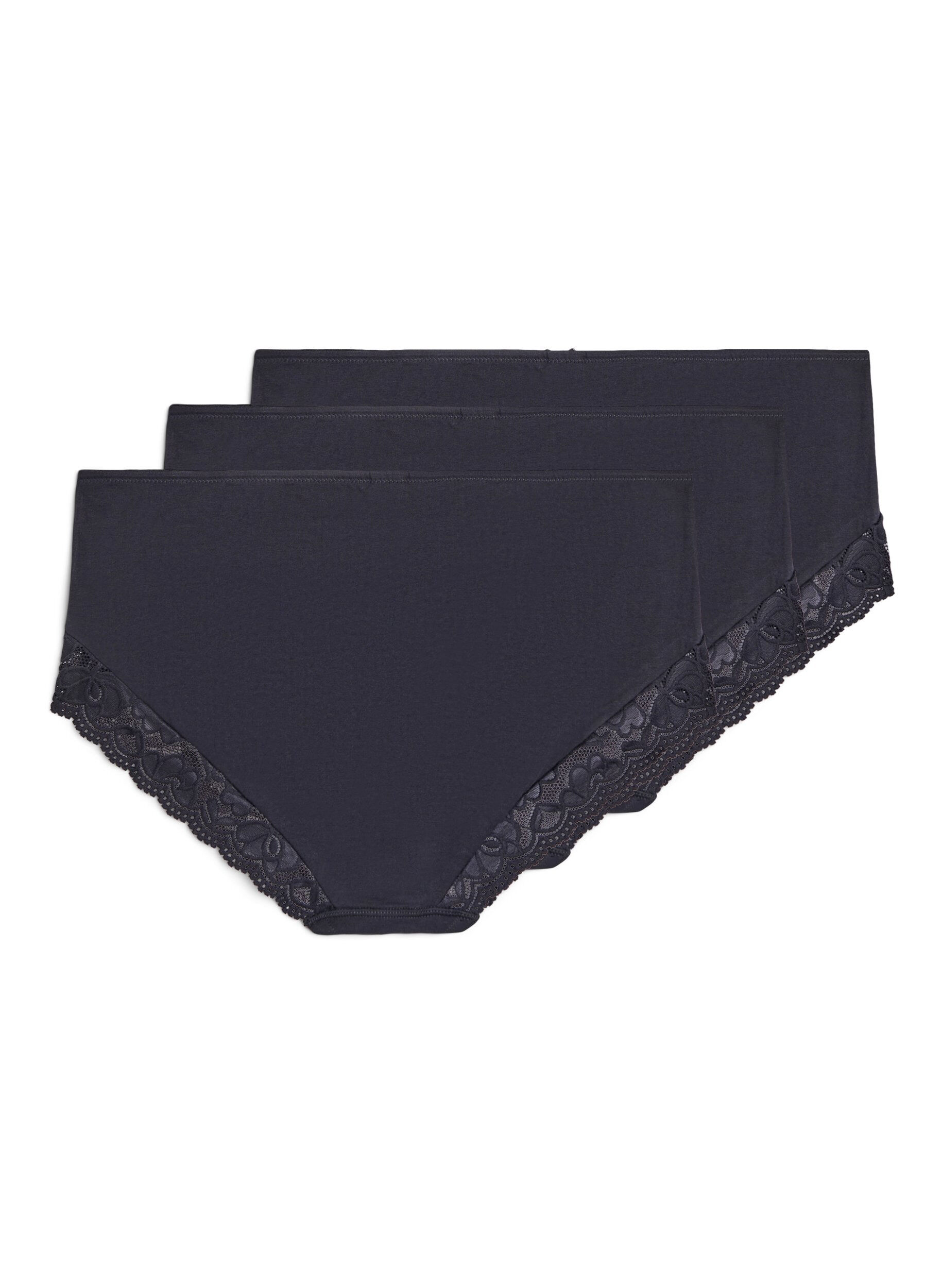 Zizzi 3er Pack Hipster-Panties mit Spitzenb&uuml;ndchen, Schwarz, Packshot image number 1