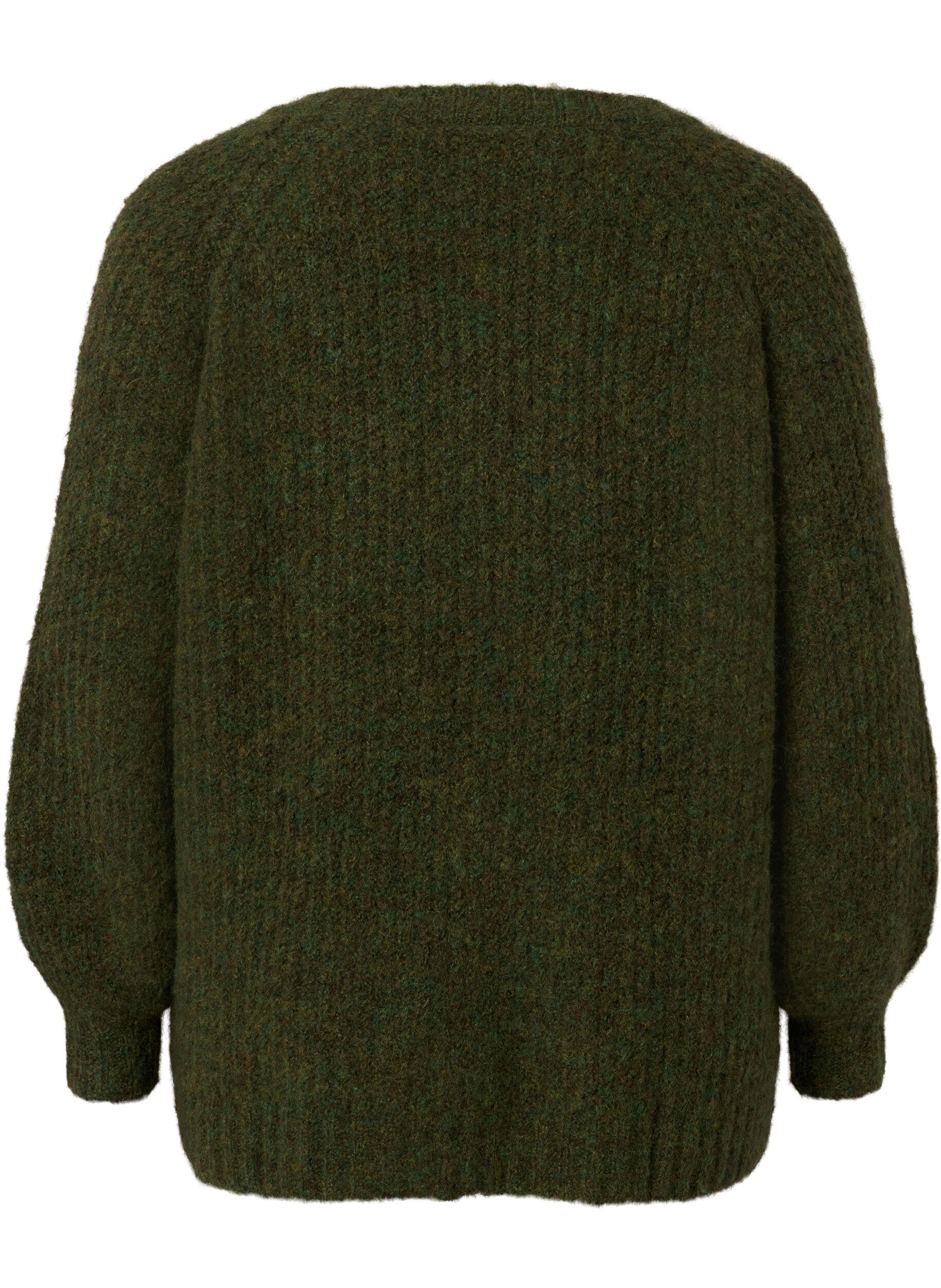 Zizzi Pull en tricot avec de la laine et des manches raglan, Winter Moss, Packshot image number 1