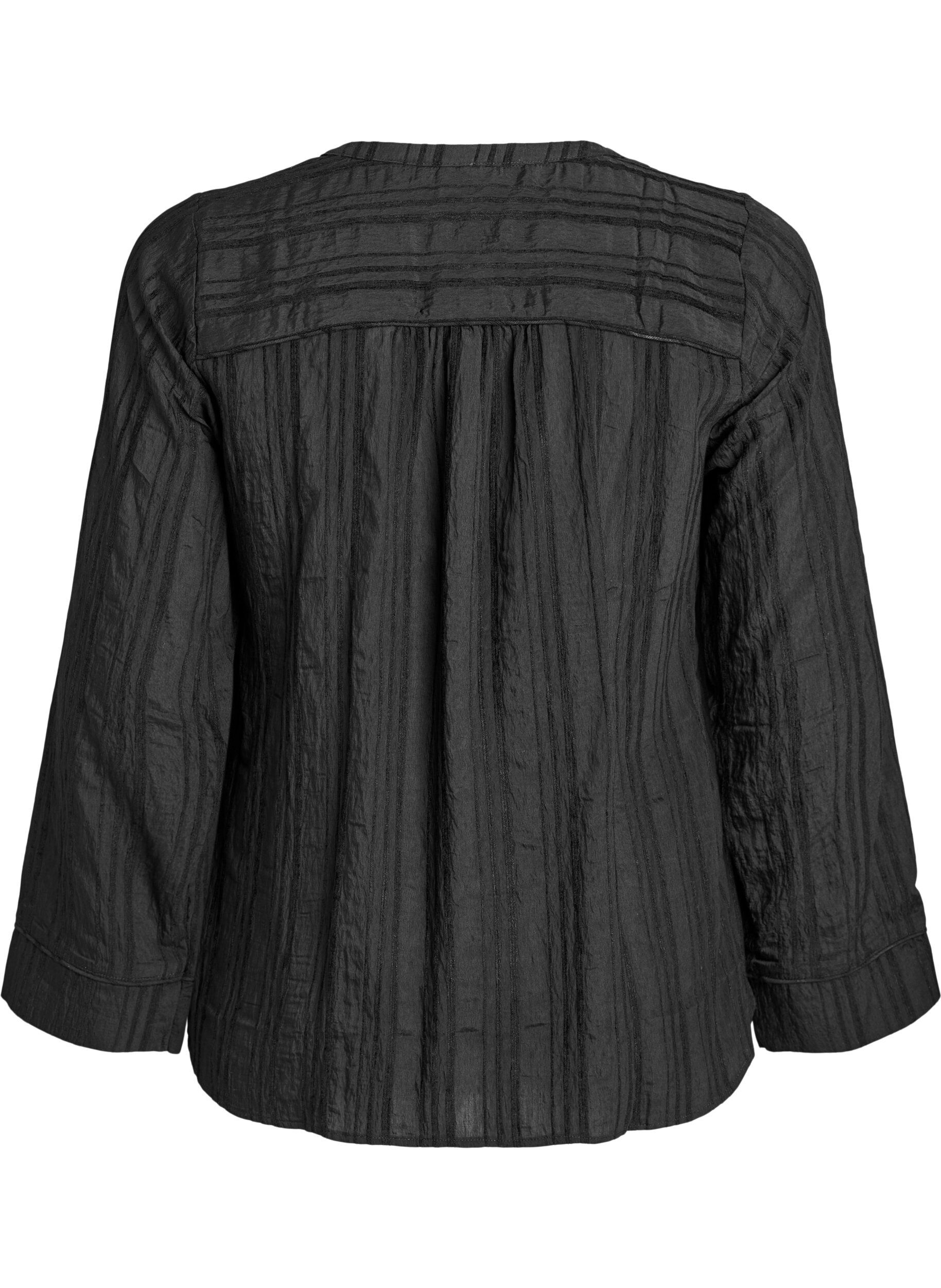 Zizzi Ton-in-Ton-Bluse mit Kn&ouml;pfen, Schwarz, Packshot image number 1