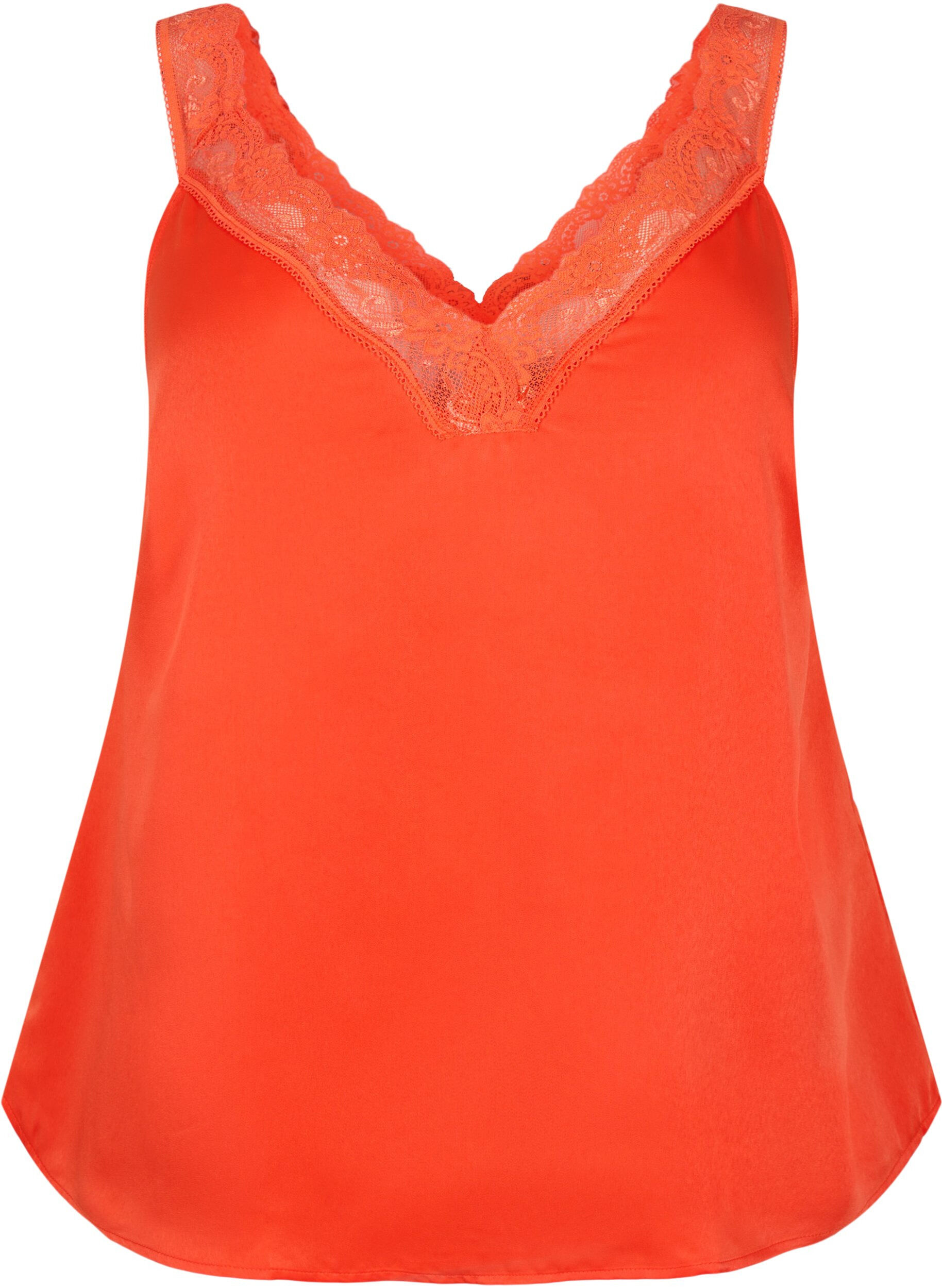 Zizzi FLASH - Top avec col en V et bord en dentelle, Orange.com, Packshot image number 0