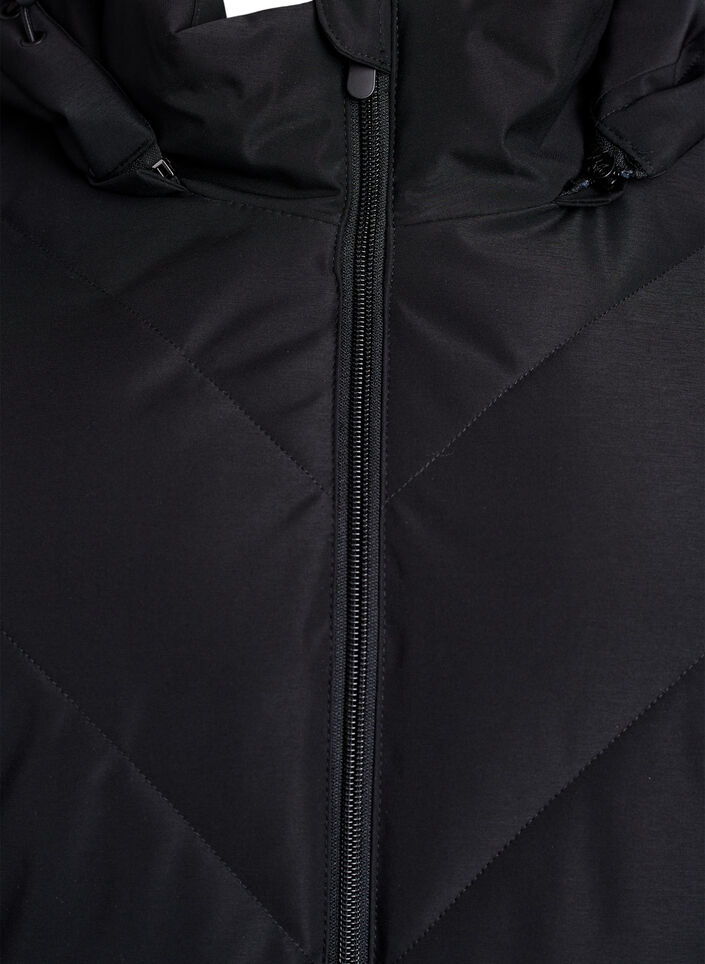Langer Wintermantel mit Hakenverschl&uuml;ssen und Kunstfellkragen, Schwarz, Packshot image number 2
