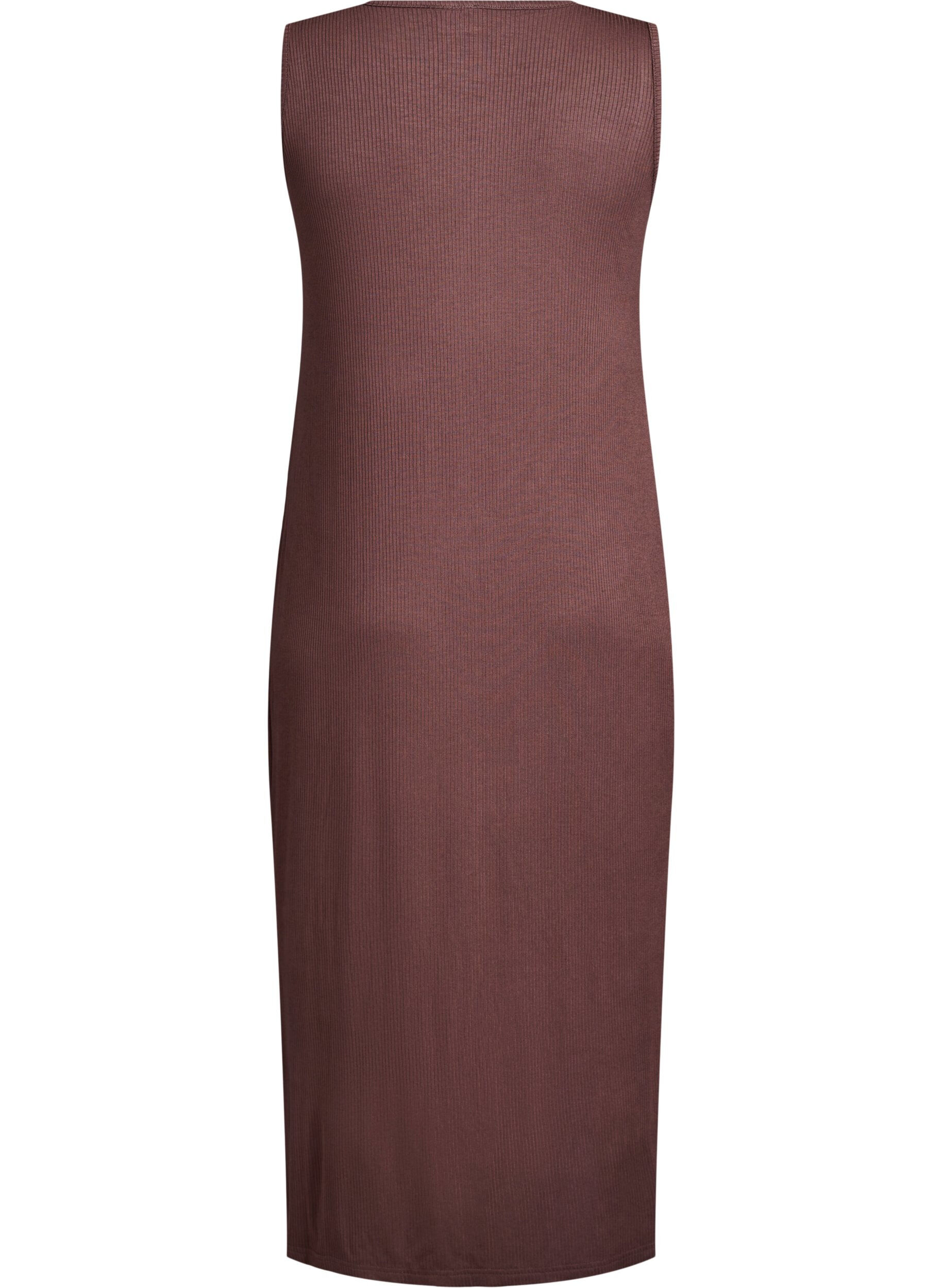 Zizzi &Auml;rmelloses geripptes Kleid aus Viskose, Braun, Packshot image number 1
