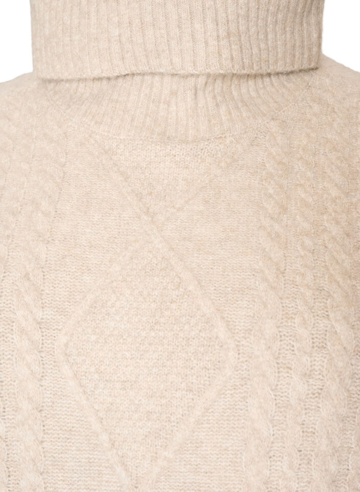 Strickweste mit Rollkragen und Zopfmuster, Beige, Packshot image number 2