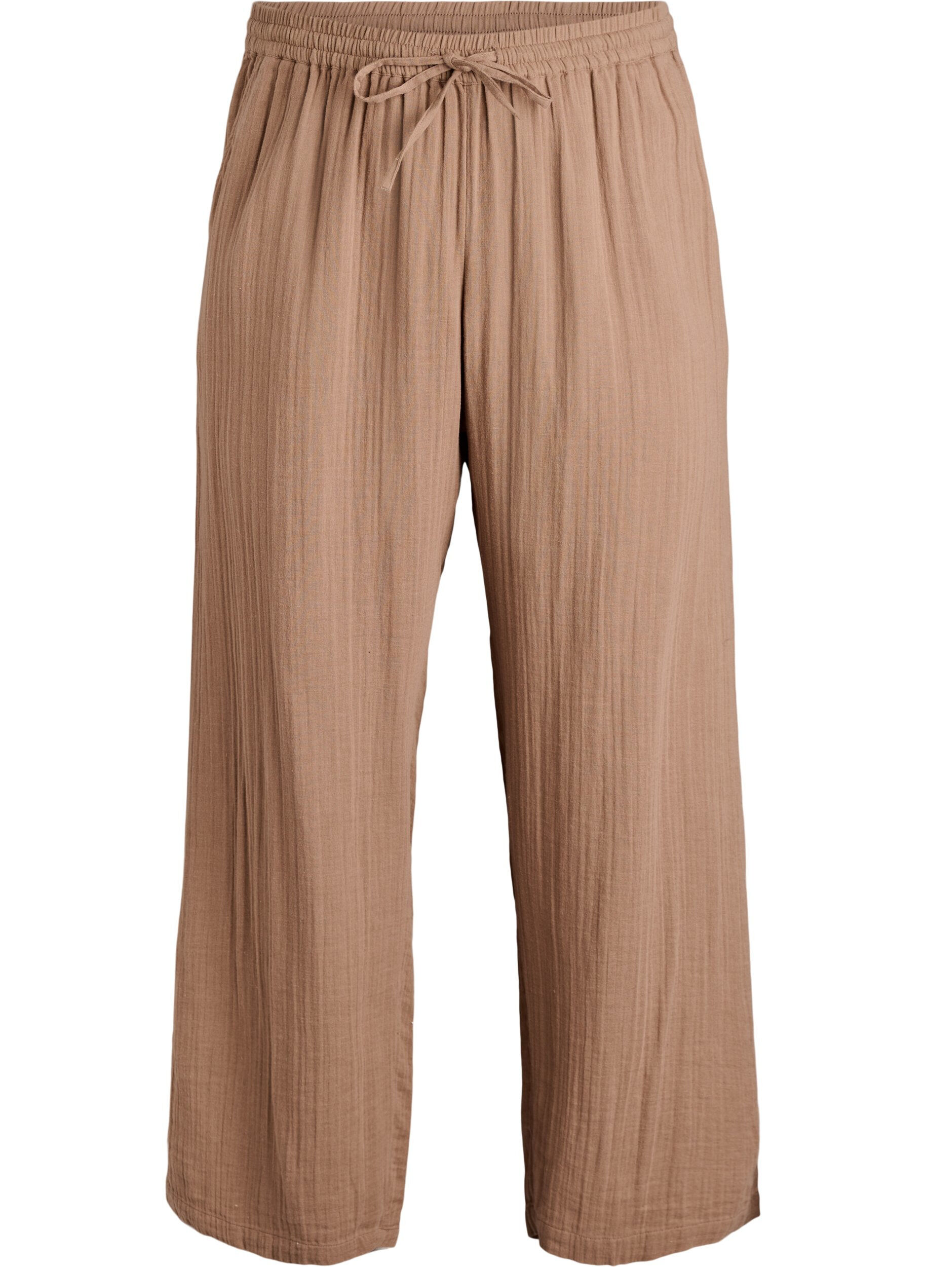 Hoch taillierte Hose aus Baumwoll-Musselin mit weitem Bein