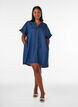 Kleid in Denim-Optik mit Knopfleiste und R&uuml;schen&auml;rmeln, Blau, Model image number 1