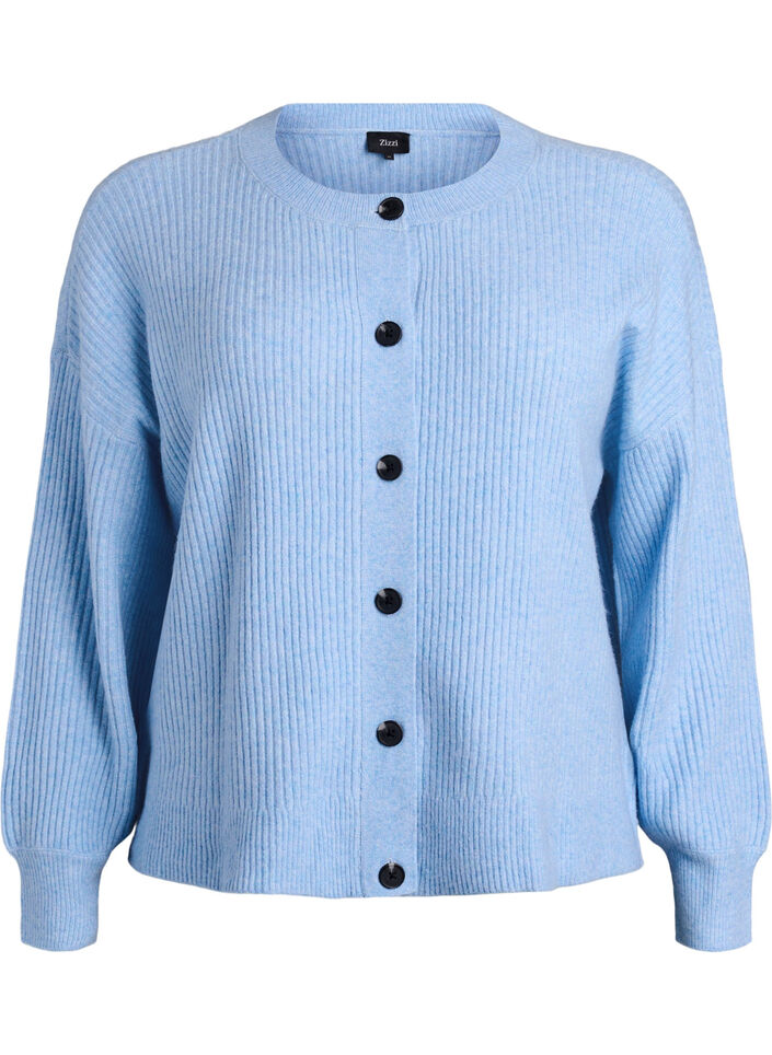 Rippenstrick Strickjacke mit Kn&ouml;pfen, Blau, Packshot image number 0