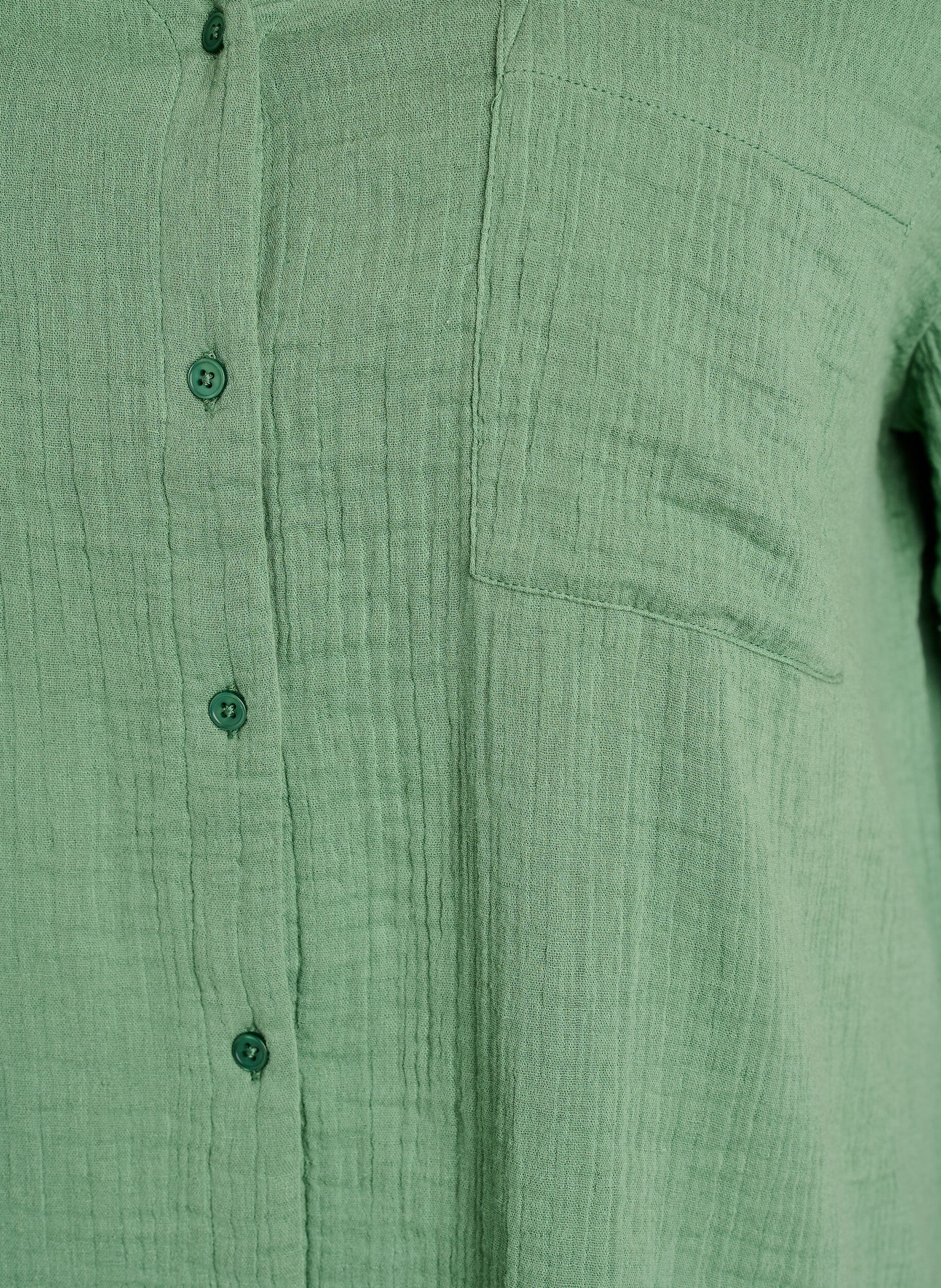 Zizzi Bluse aus Baumwoll-Musselin mit kurzen &Auml;rmeln, Gr&uuml;n, Packshot image number 2