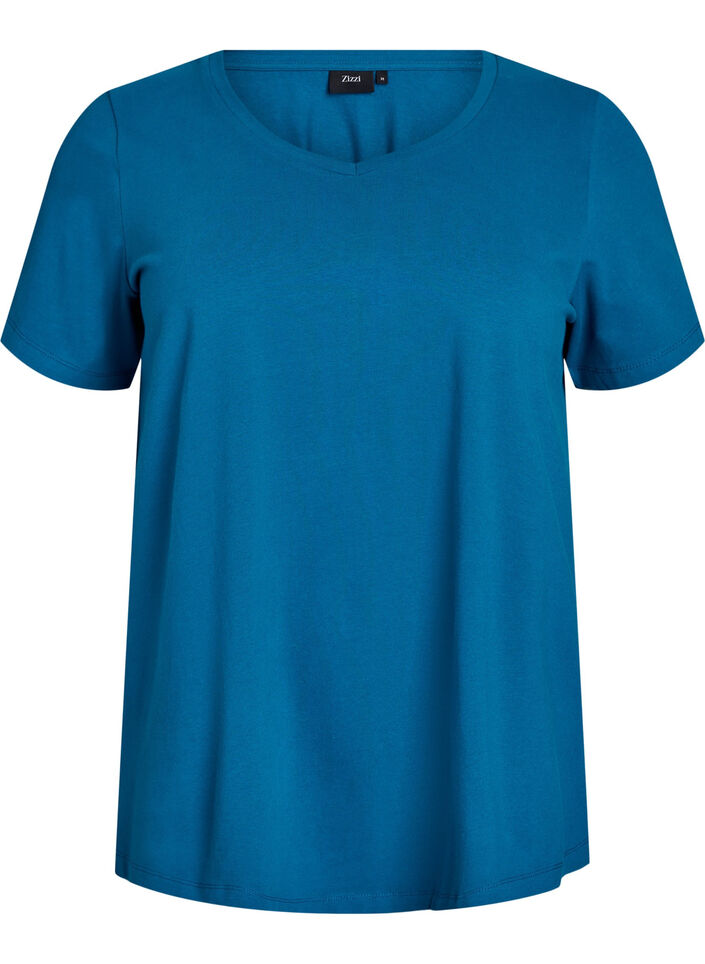 T-shirt basique en coton de couleur unie, Bleu p&eacute;trole, Packshot image number 0