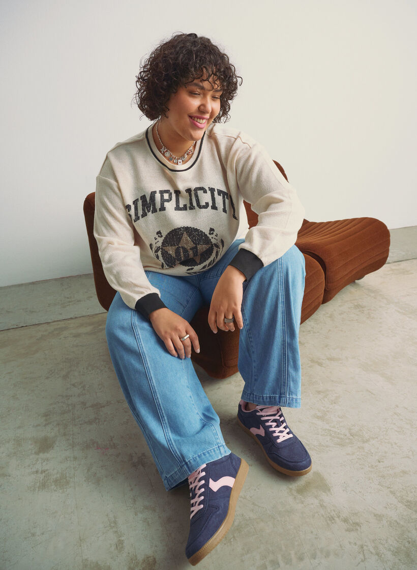 Sweatshirt aus strukturiertem Jersey mit Frontprint, Beige, Image image number 0