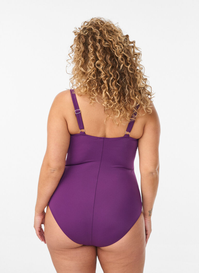 Wattierter Badeanzug mit Drapierung, Lila, Model image number 1