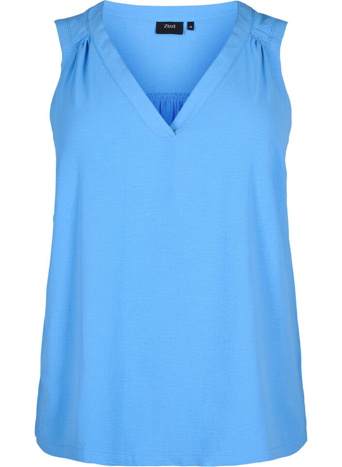 &Auml;rmelloses Oberteil mit Faltendetails, Blau, Packshot image number 0