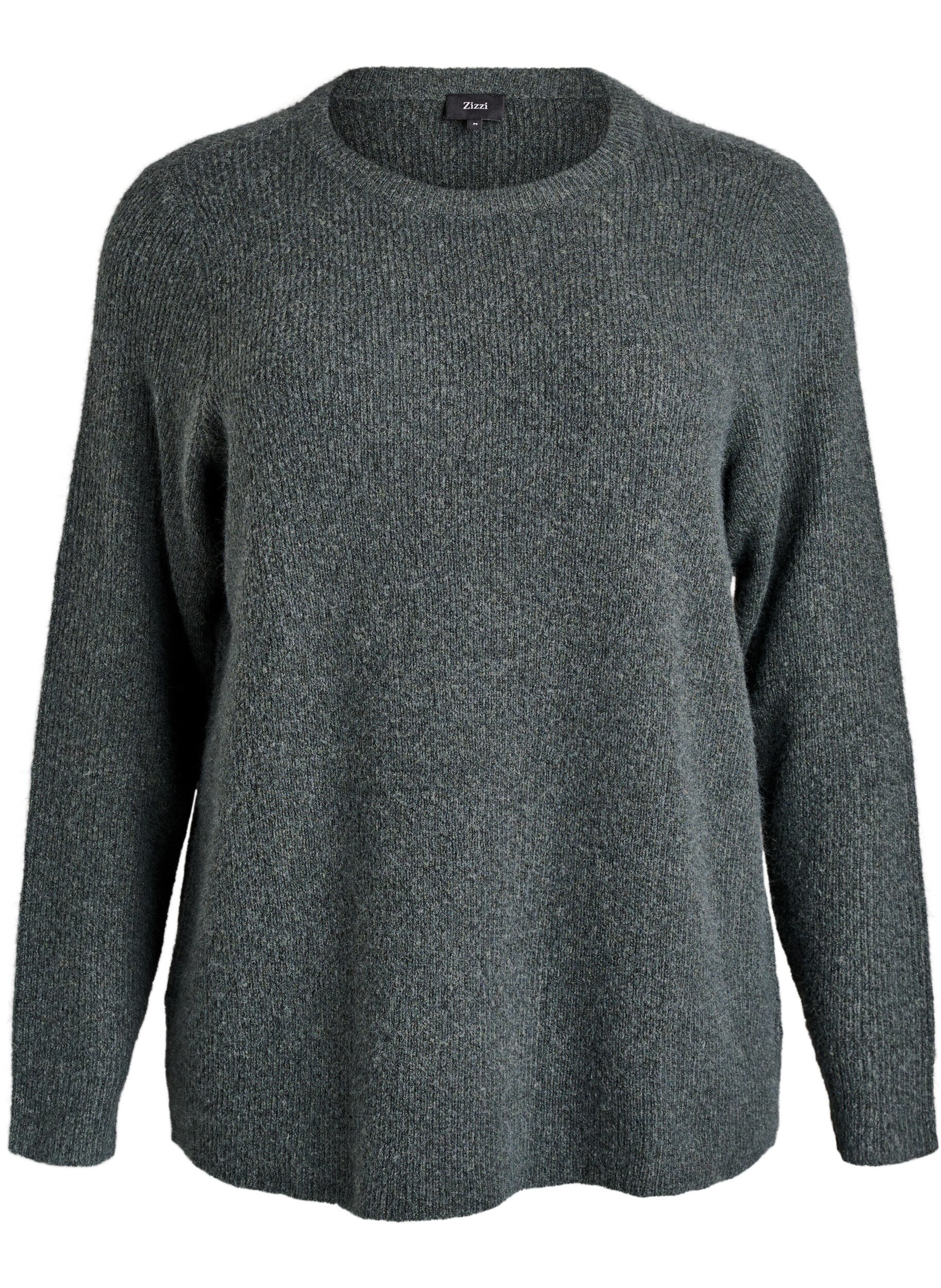 Zizzi Melierte Strickbluse mit Rundhalsausschnitt, Gr&uuml;n, Packshot image number 0